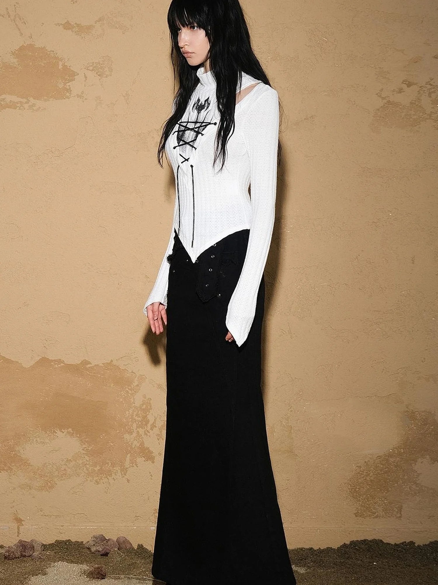 Irregular Knit Sweater 2024 Ss V-neck T-shirt Long Sleeve