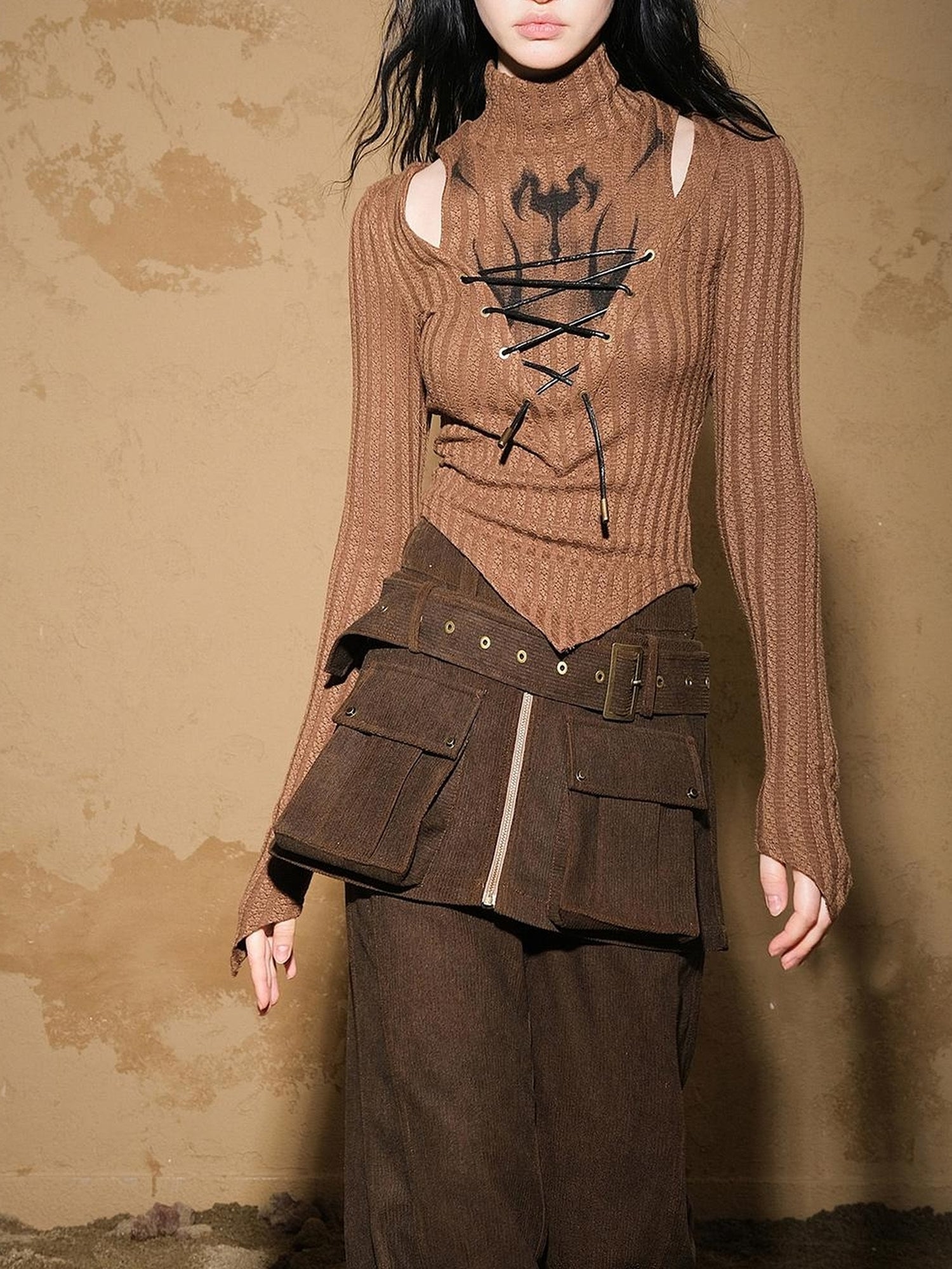 NN NORTH NODE Irregular Knit Sweater 2024 Ss V-neck T-shirt Long Sleeve