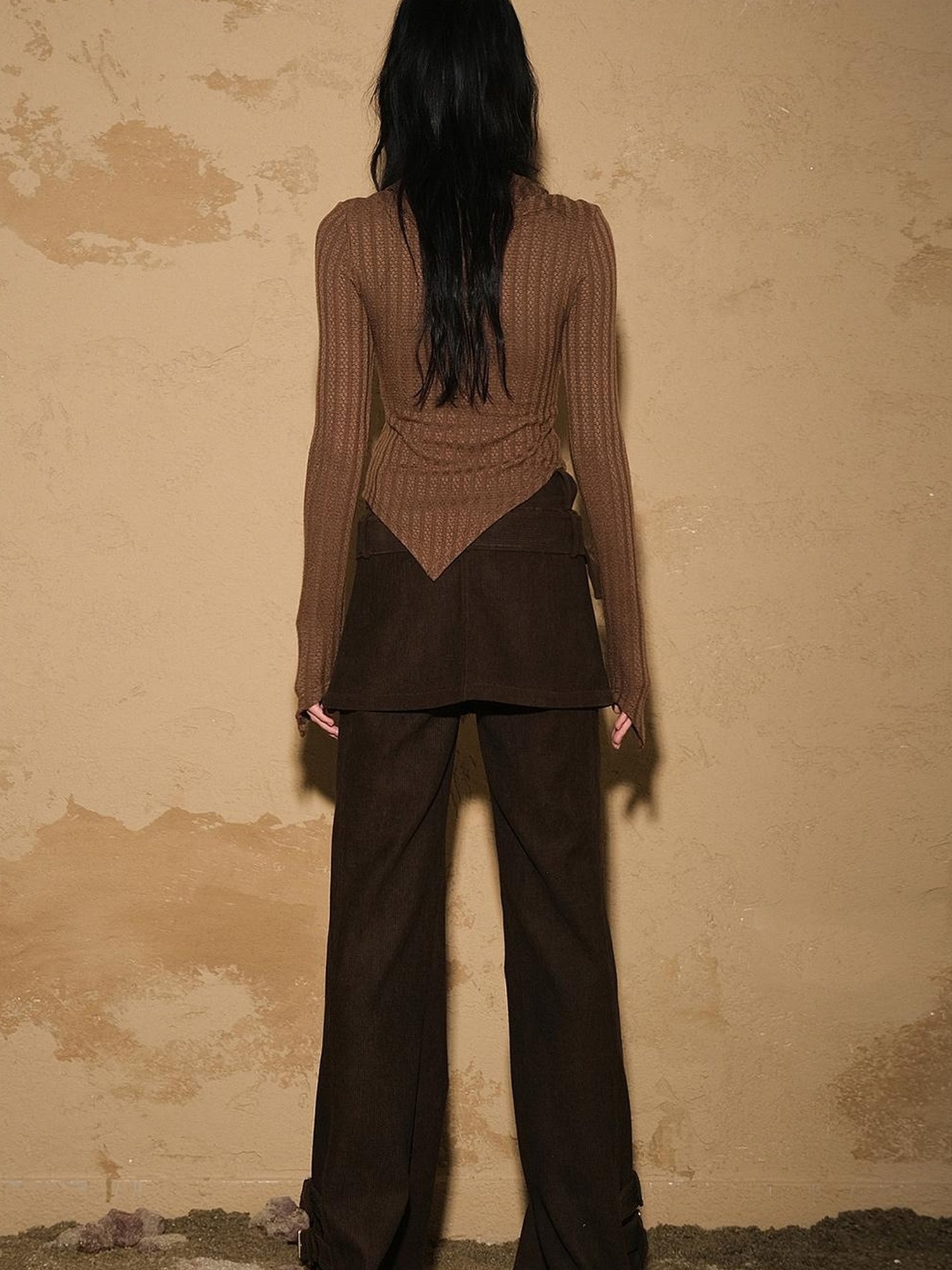 NN NORTH NODE Irregular Knit Sweater 2024 Ss V-neck T-shirt Long Sleeve