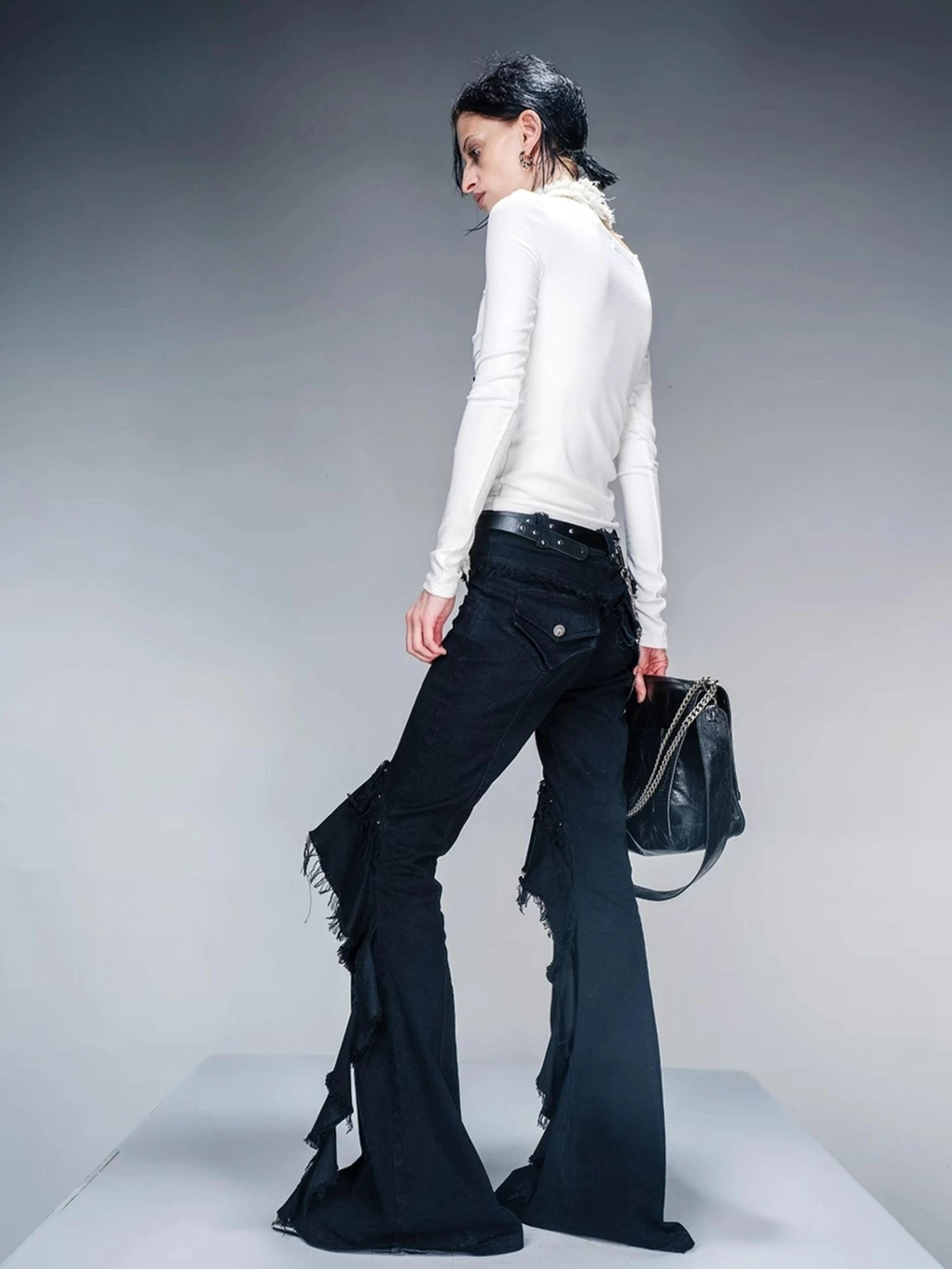 Knit Denim Frayed Edge Layering Top