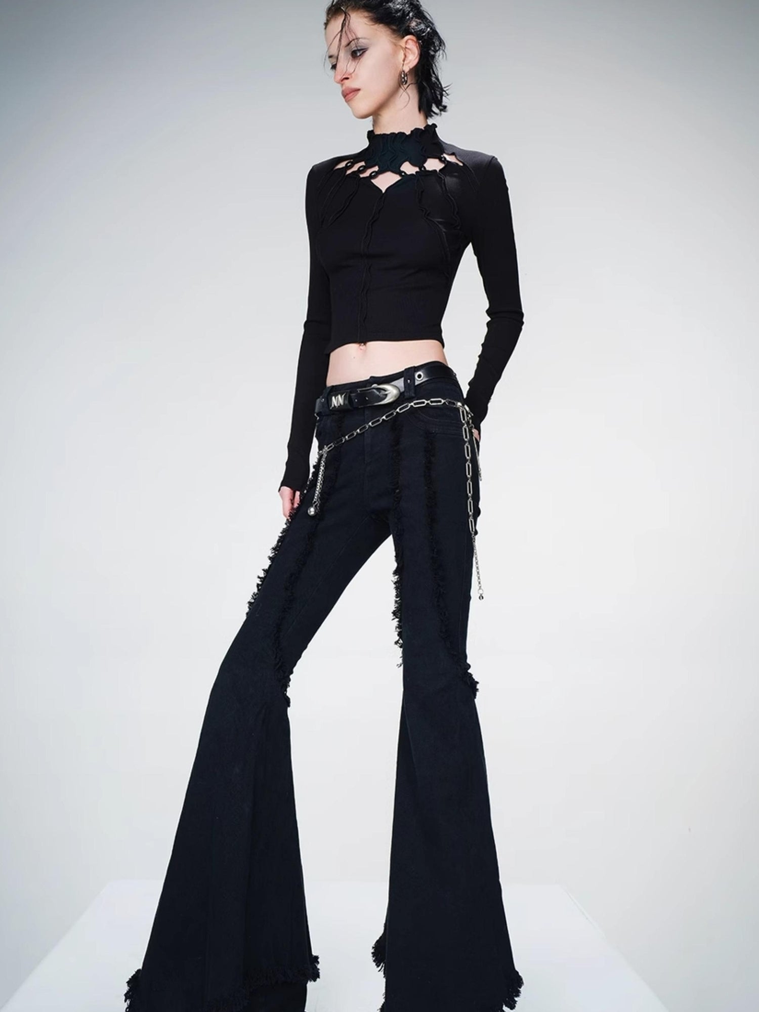 UpdateNN NORTH NODE Knitted Beaded Cutout Turtleneck Top