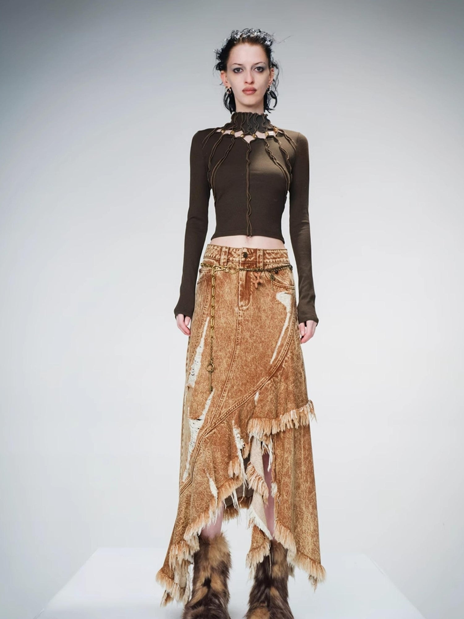 UpdateNN NORTH NODE Knitted Beaded Cutout Turtleneck Top