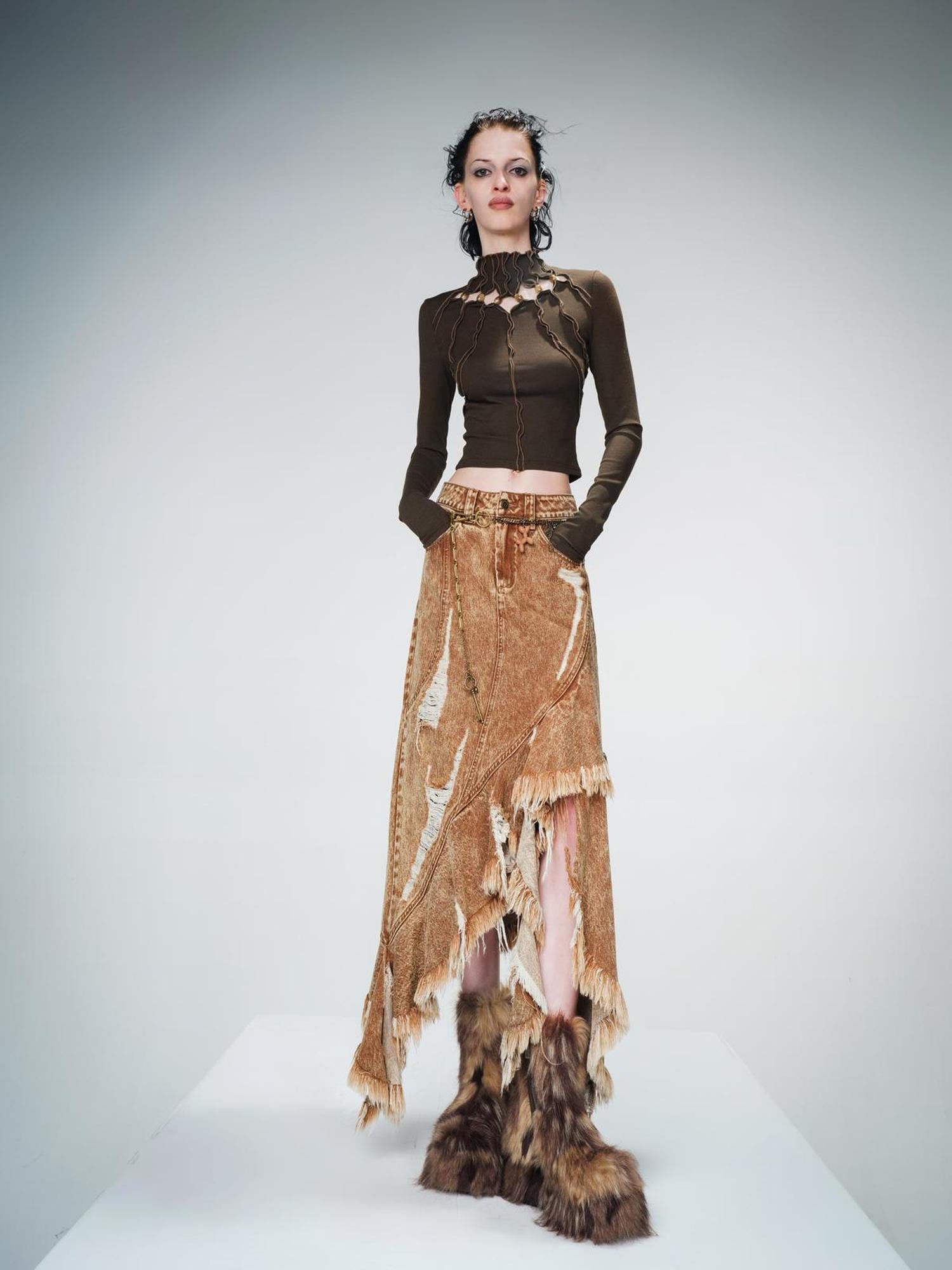 UpdateNN NORTH NODE Knitted Beaded Cutout Turtleneck Top