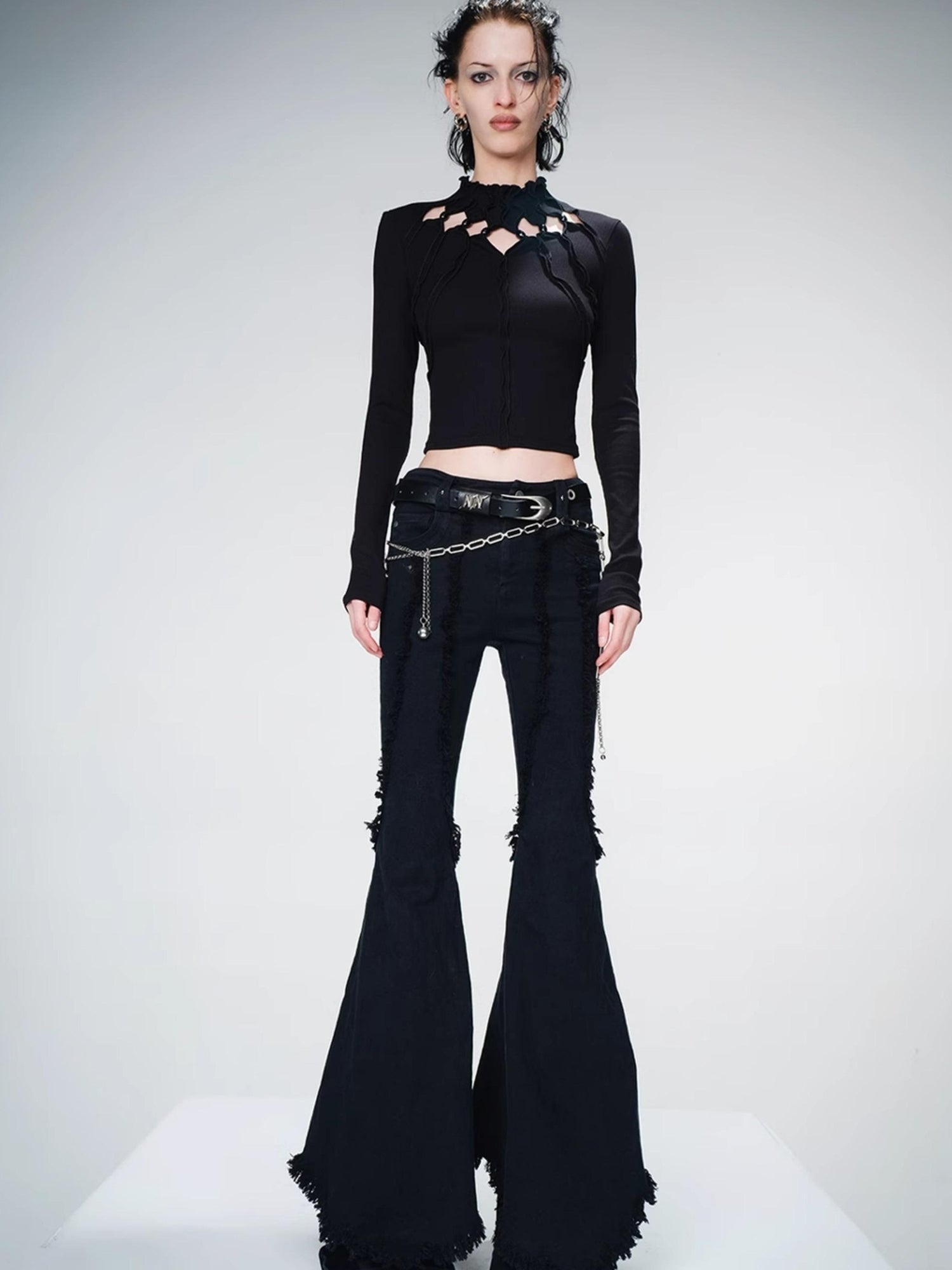 UpdateNN NORTH NODE Knitted Beaded Cutout Turtleneck Top