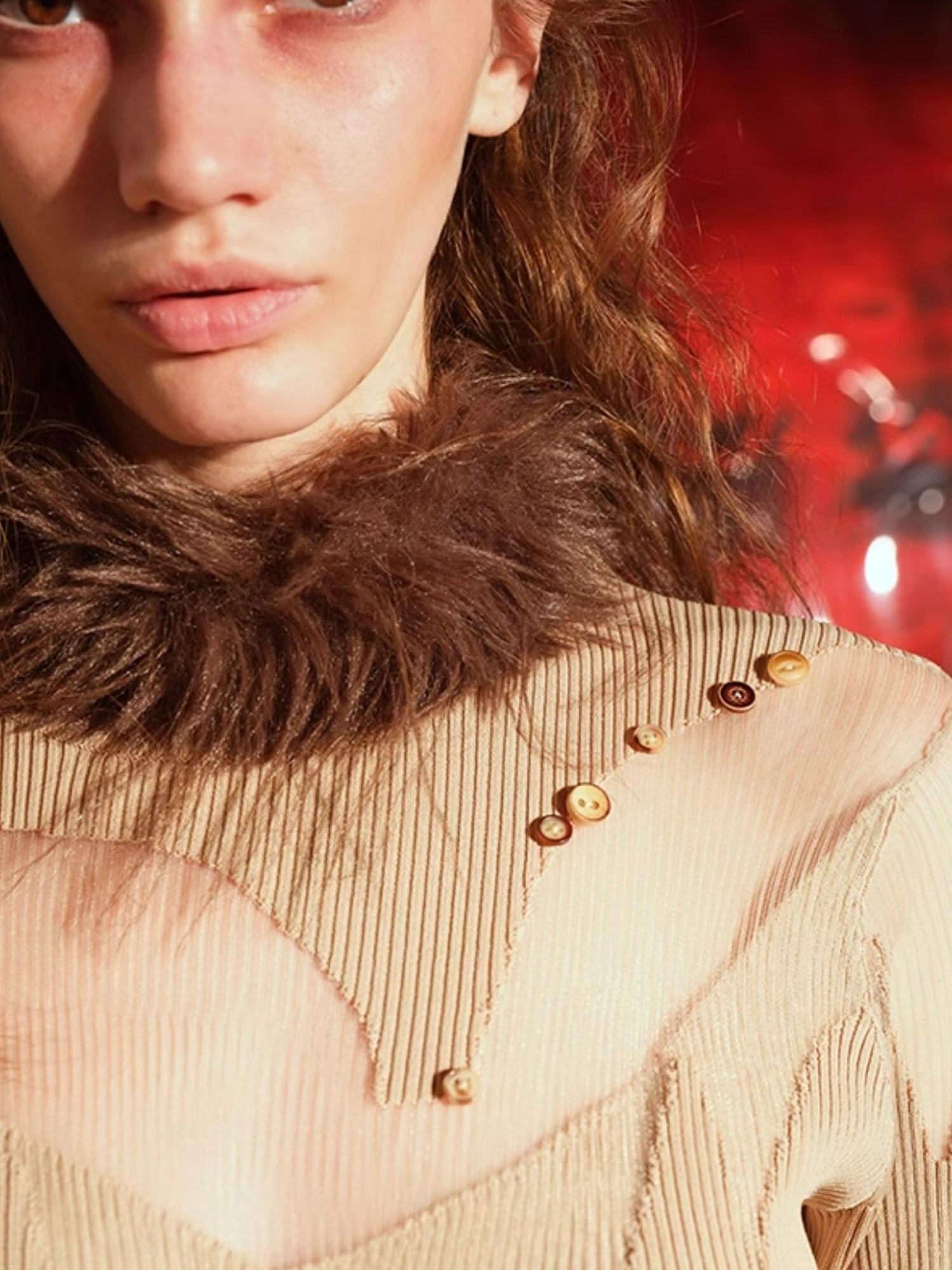 NN NORTH NODE Knitted Lace Trimmed Dress With Detachable Fur Collar