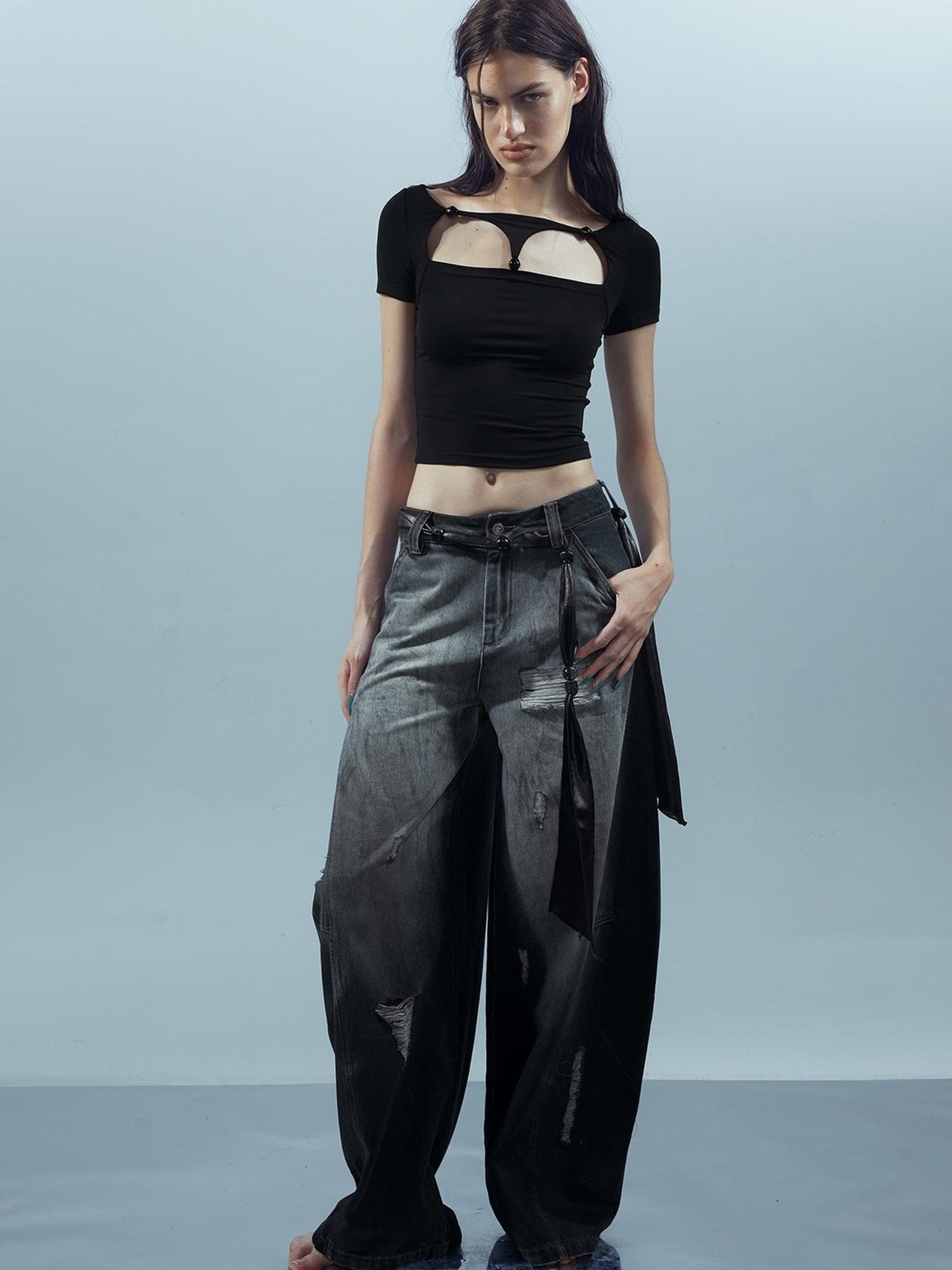 UpdateNN NORTH NODE Lace Up Beaded Cropped Tee