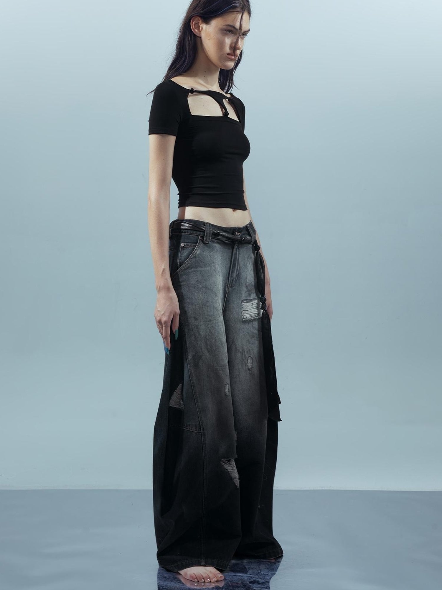 UpdateNN NORTH NODE Lace Up Beaded Cropped Tee