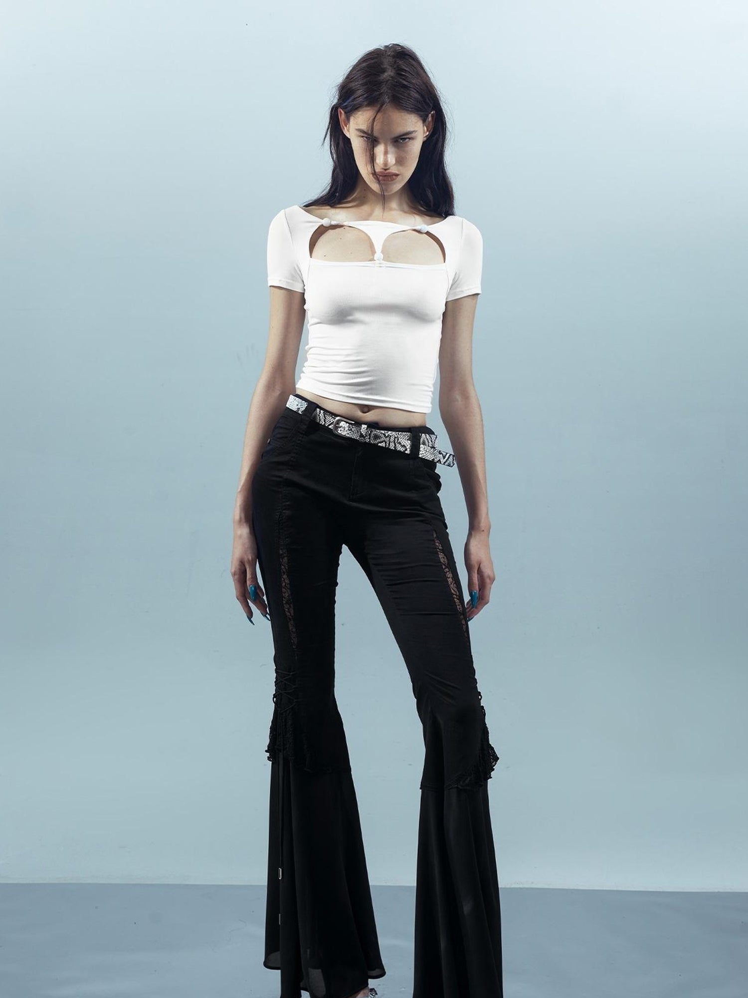 UpdateNN NORTH NODE Lace Up Beaded Cropped Tee