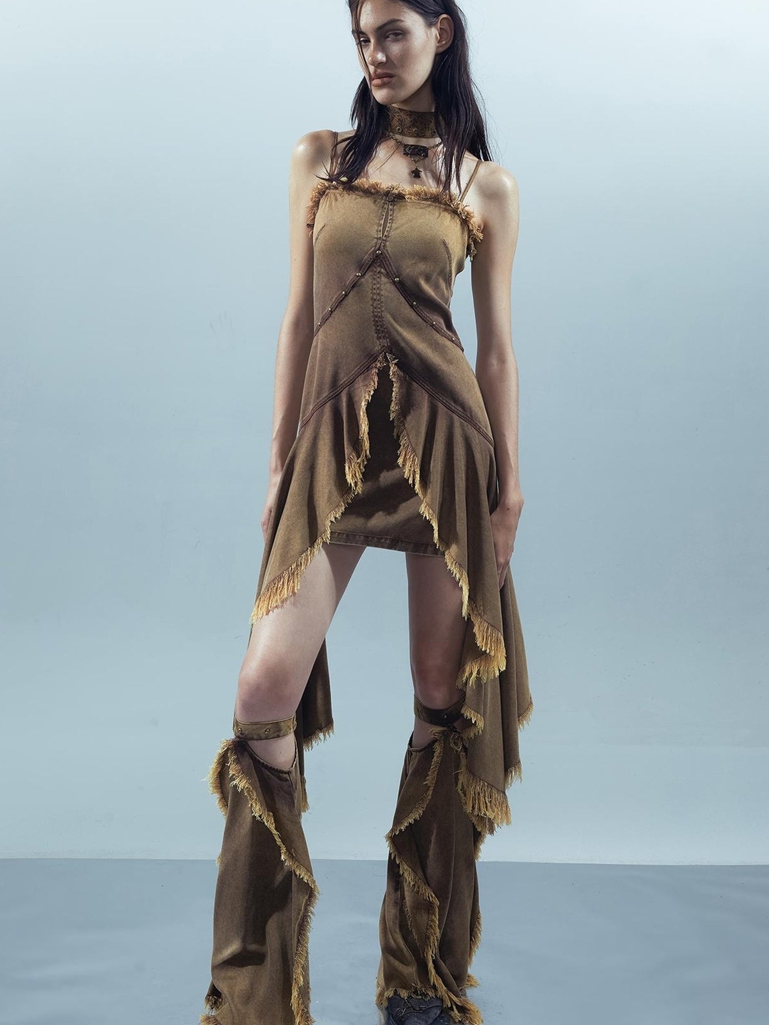 UpdateNN NORTH NODE Lacewelt Raw Edge Layered Slip Dress V-neck