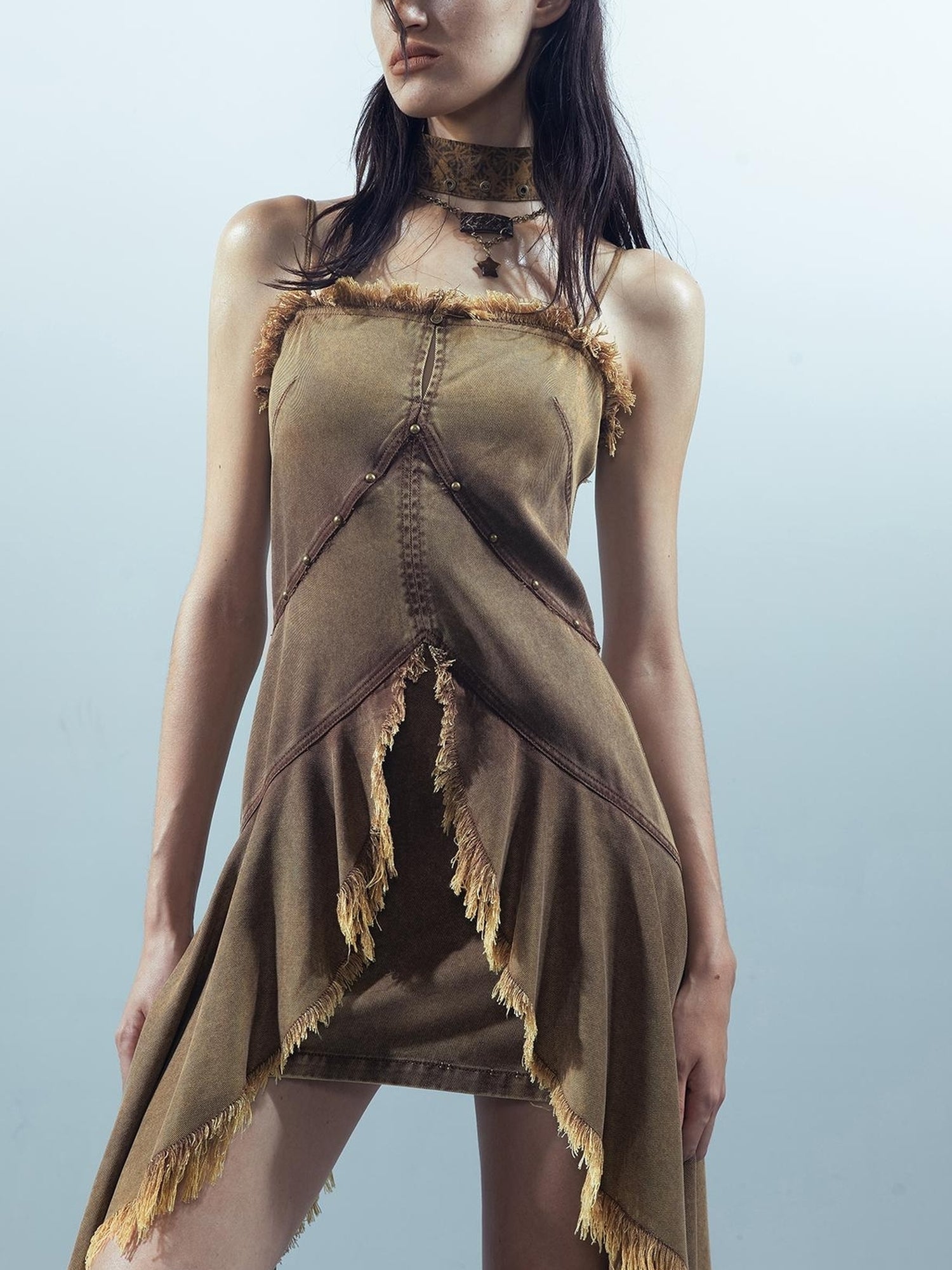 UpdateNN NORTH NODE Lacewelt Raw Edge Layered Slip Dress V-neck