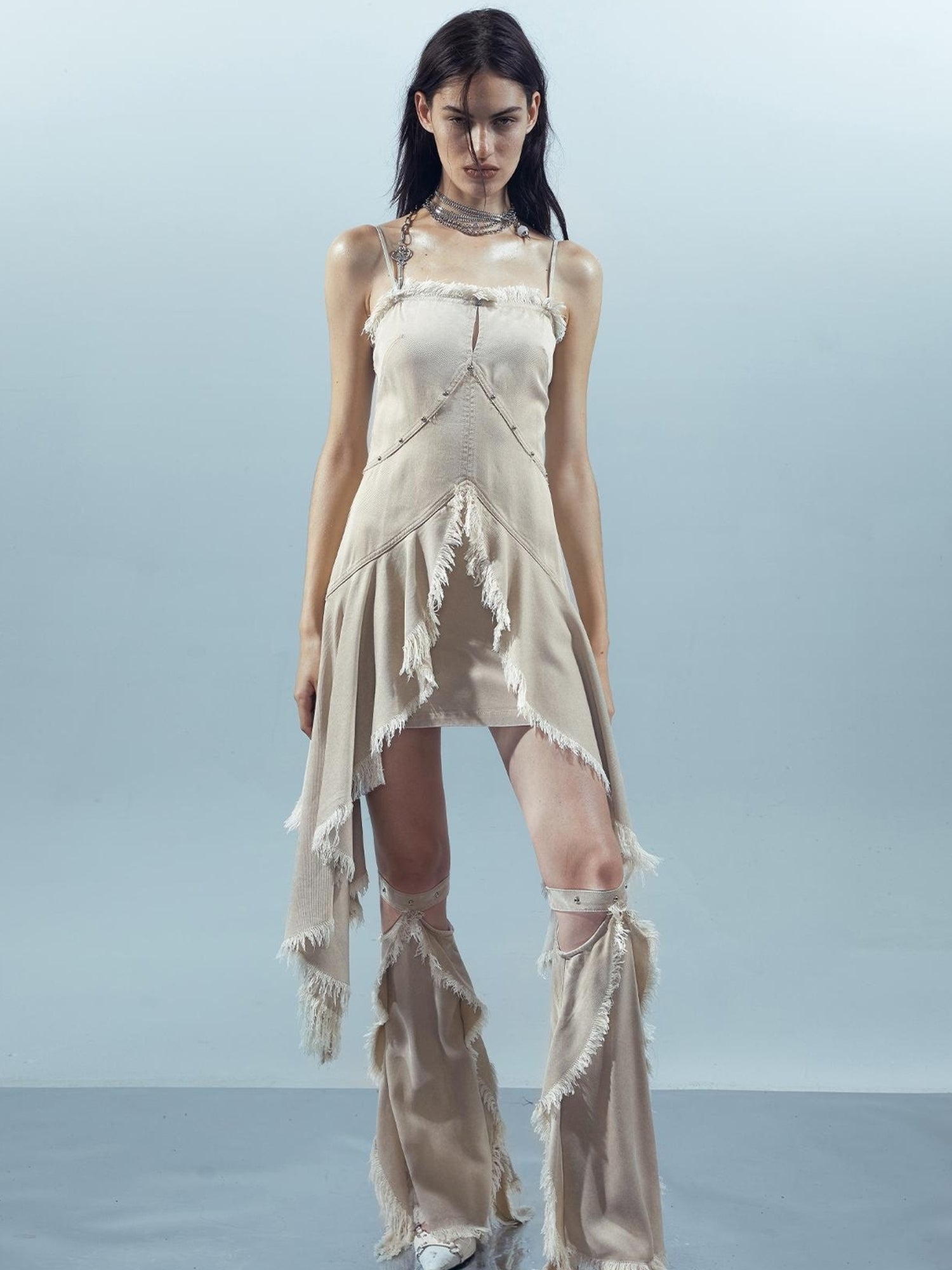 UpdateNN NORTH NODE Lacewelt Raw Edge Layered Slip Dress V-neck