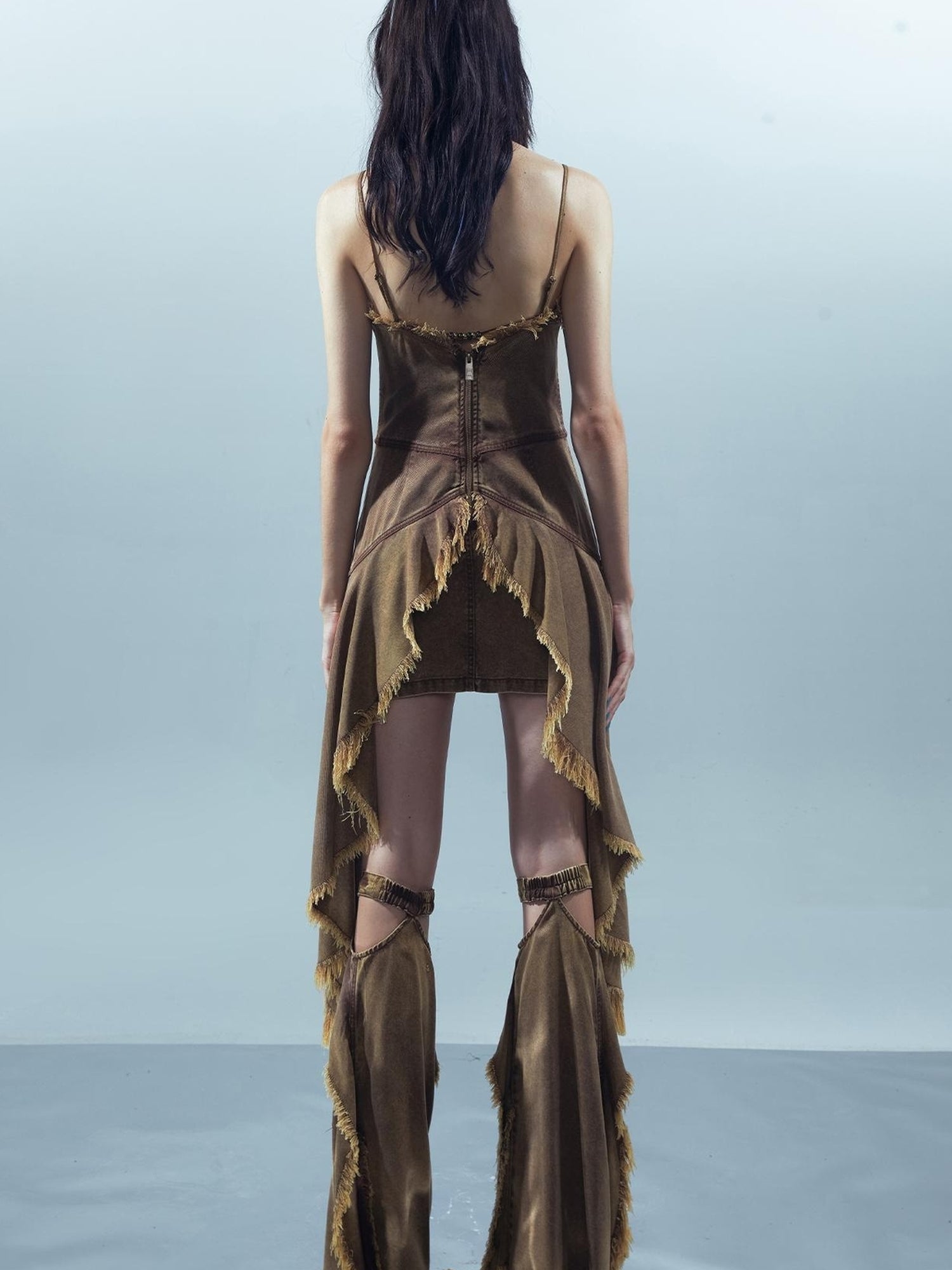 UpdateNN NORTH NODE Lacewelt Raw Edge Layered Slip Dress V-neck