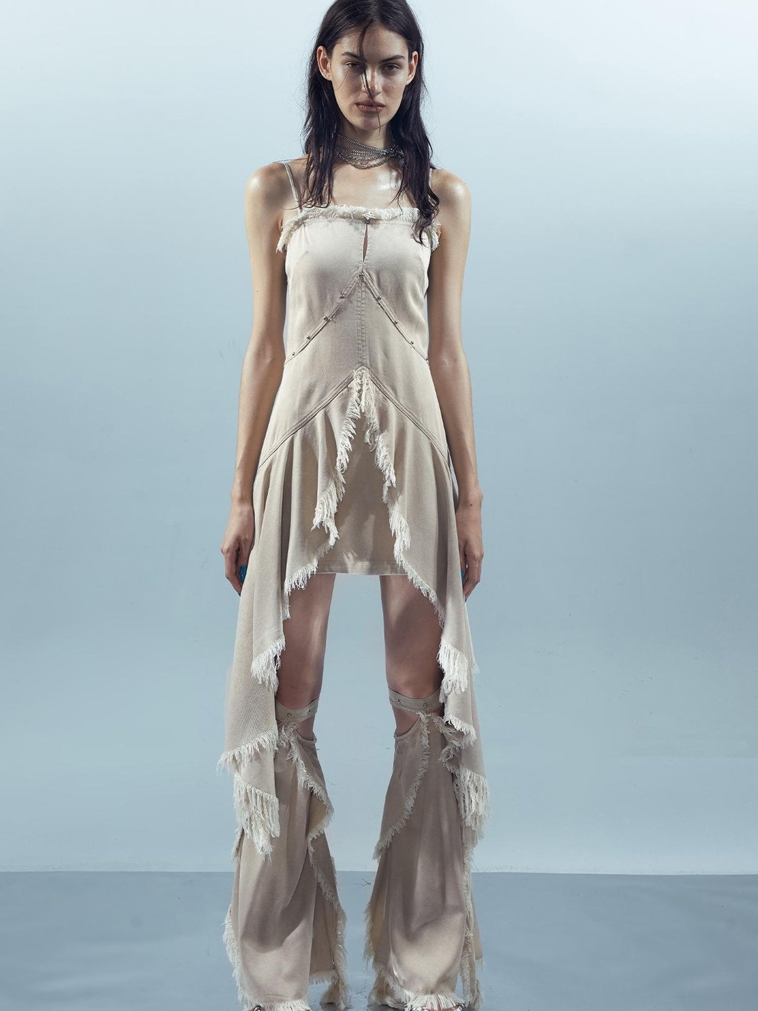 UpdateNN NORTH NODE Lacewelt Raw Edge Layered Slip Dress V-neck