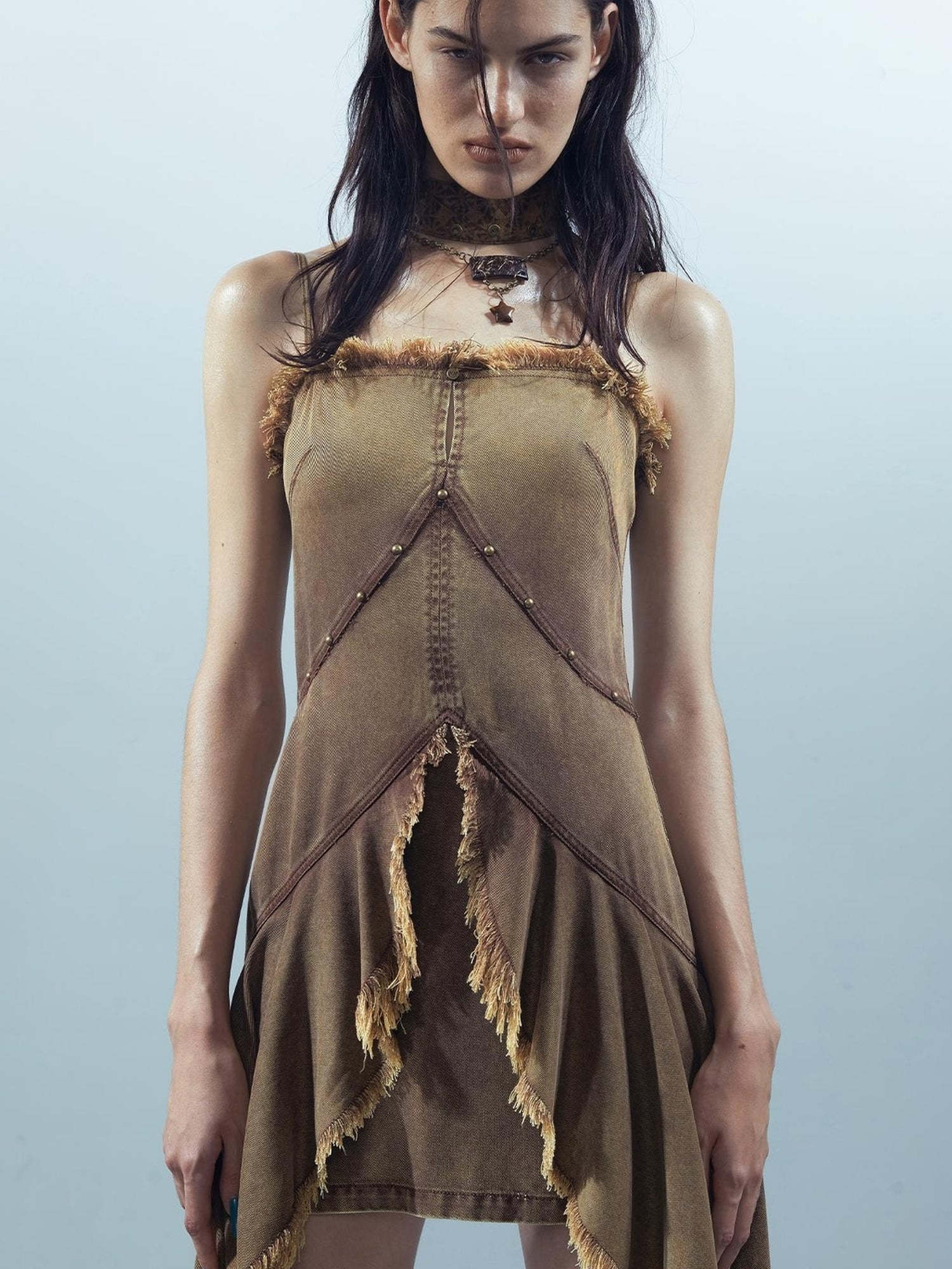 UpdateNN NORTH NODE Lacewelt Raw Edge Layered Slip Dress V-neck