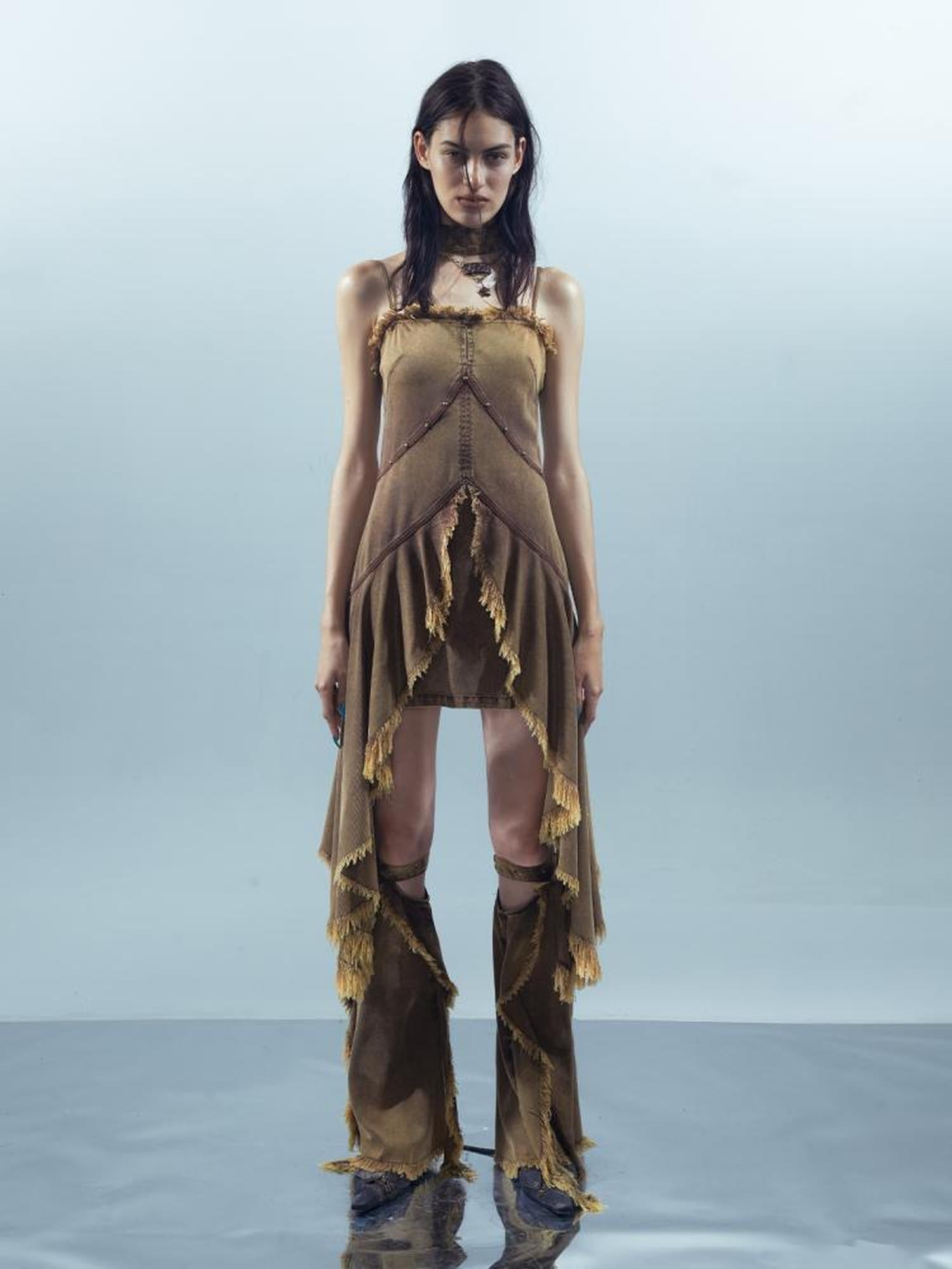 UpdateNN NORTH NODE Lacewelt Raw Edge Layered Slip Dress V-neck