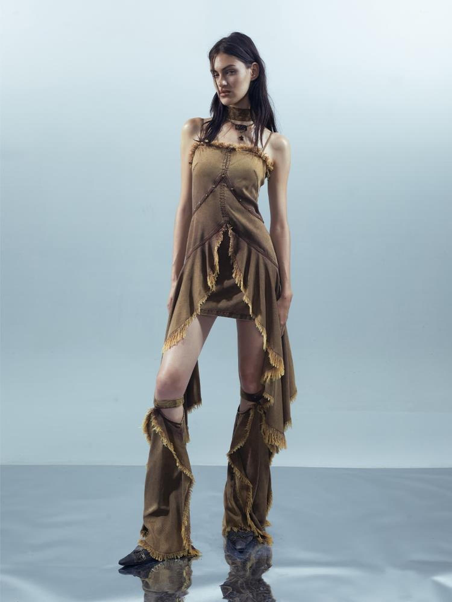 UpdateNN NORTH NODE Lacewelt Raw Edge Layered Slip Dress V-neck