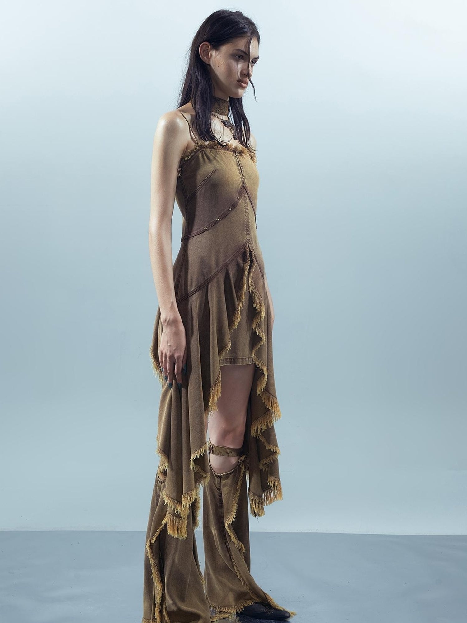 UpdateNN NORTH NODE Lacewelt Raw Edge Layered Slip Dress V-neck