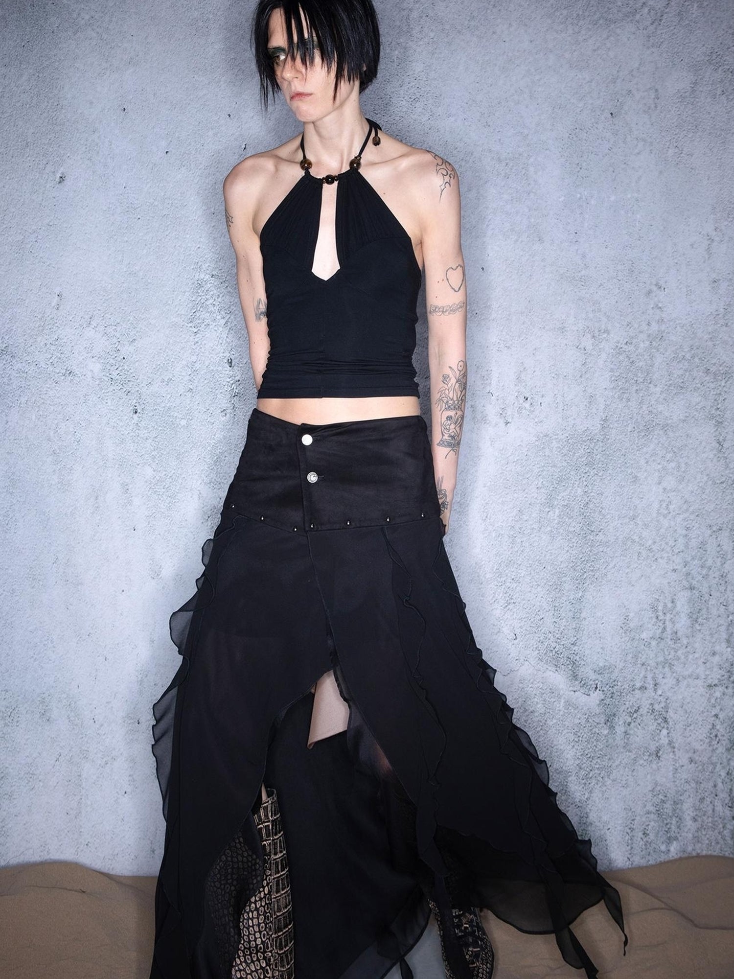 UpdateNN NORTH NODE Layered Chiffon Asymmetric Hem Skirt With Ruffles