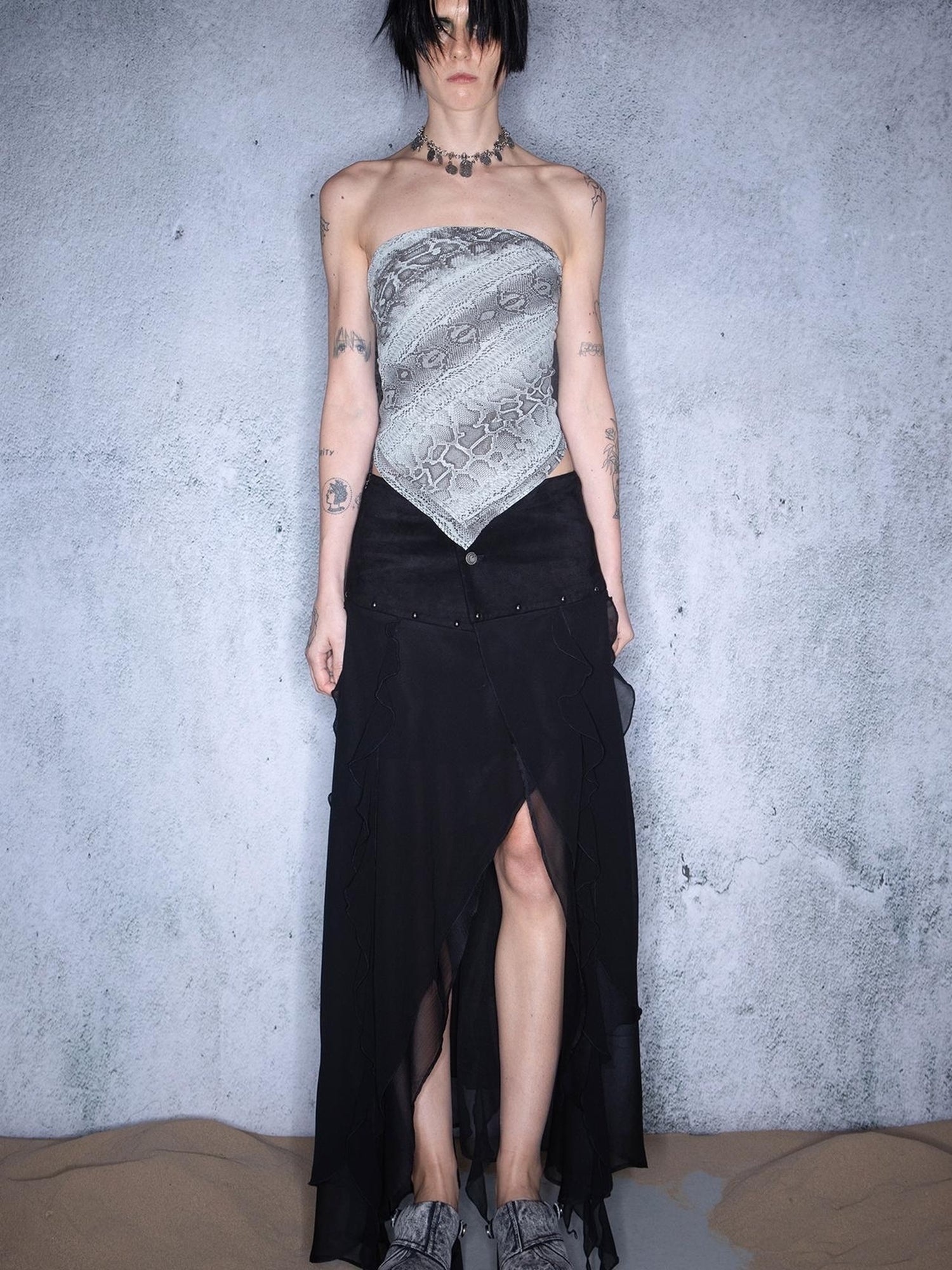 UpdateNN NORTH NODE Layered Chiffon Asymmetric Hem Skirt With Ruffles