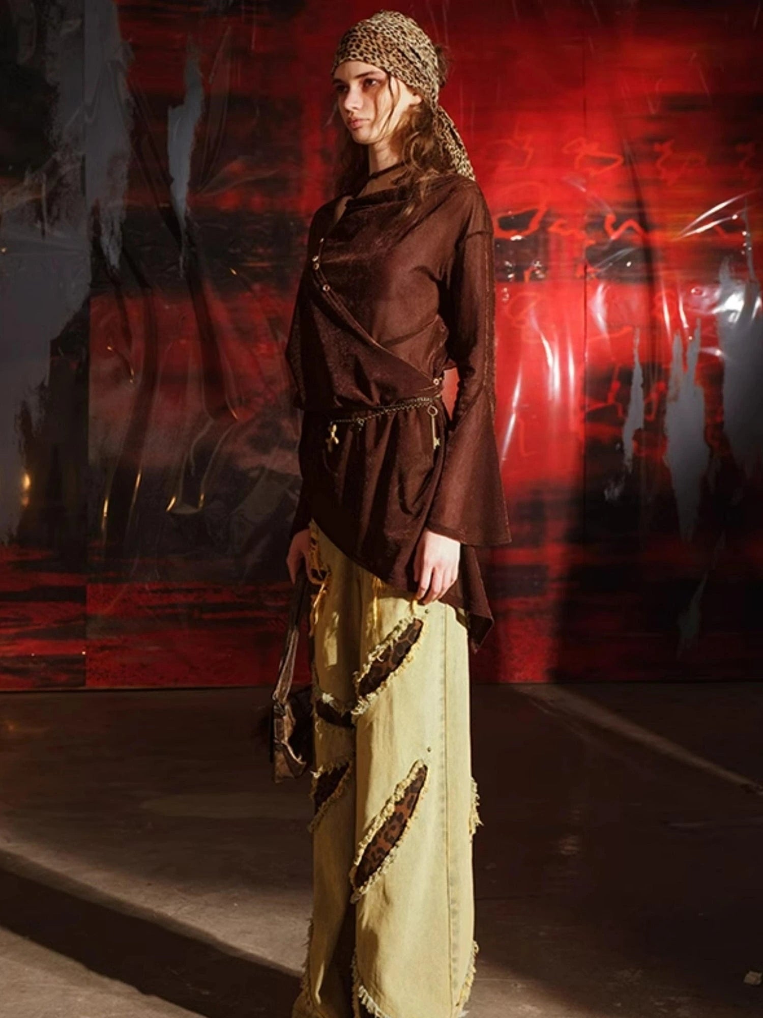 Leopard Print Patchwork Denim Flares