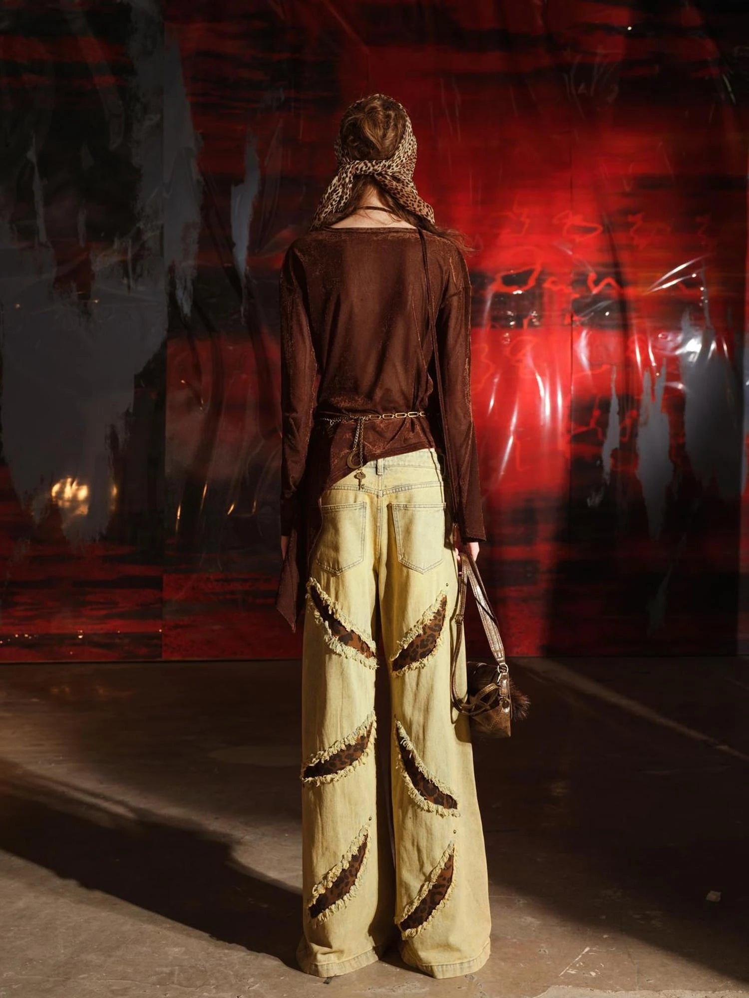 Leopard Print Patchwork Denim Flares