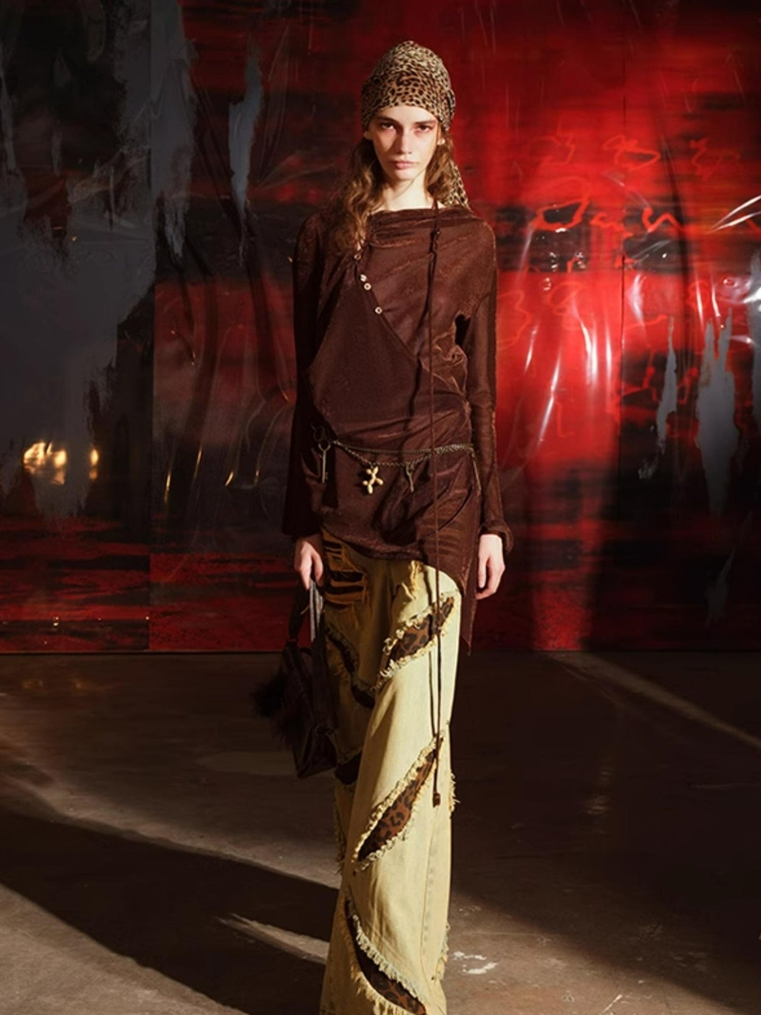 UpdateNN NORTH NODE Leopard Print Patchwork Denim Flares