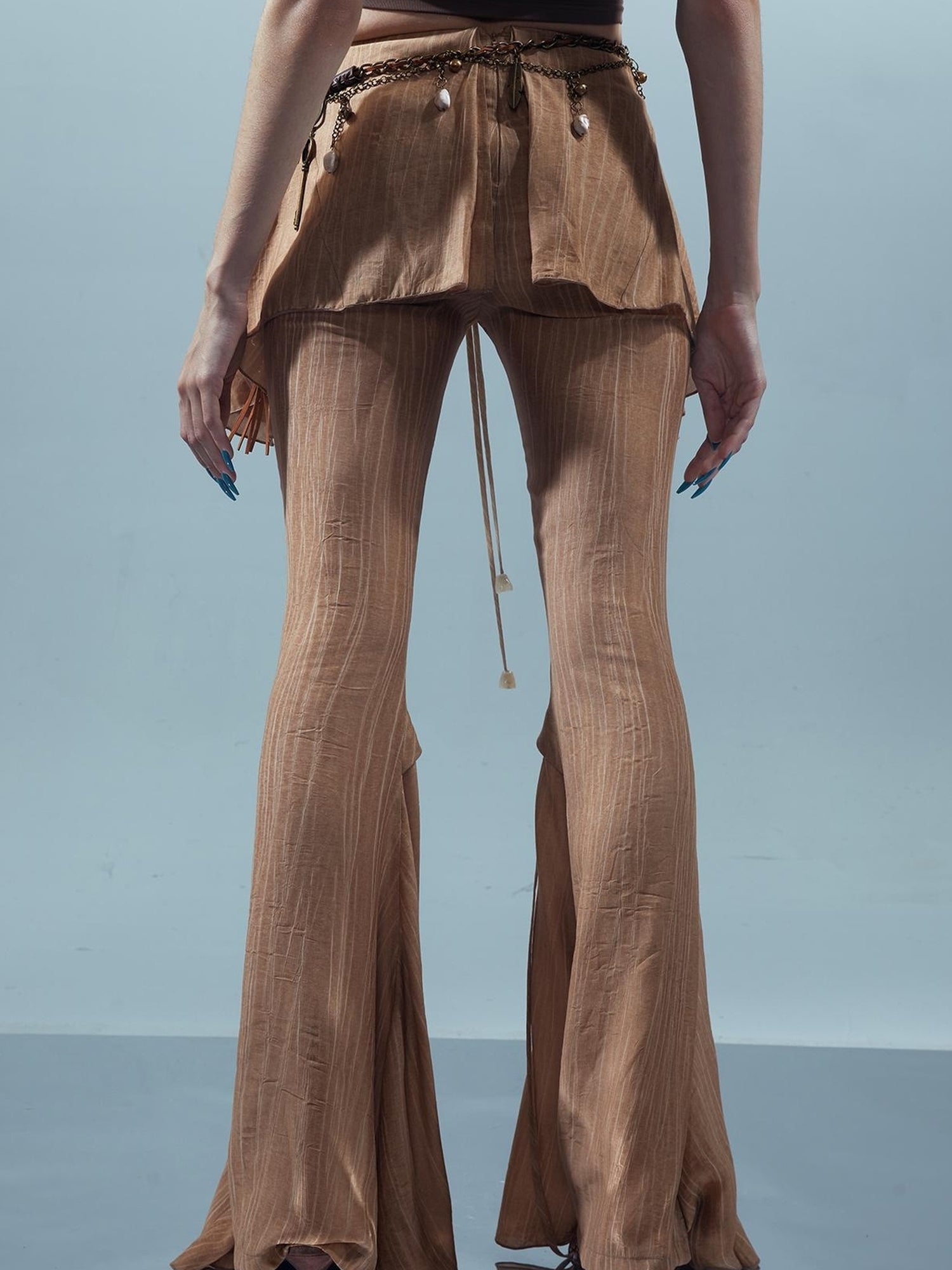 UpdateNN NORTH NODE Liquid Seam Flared Trousers with Flowy Side Panels