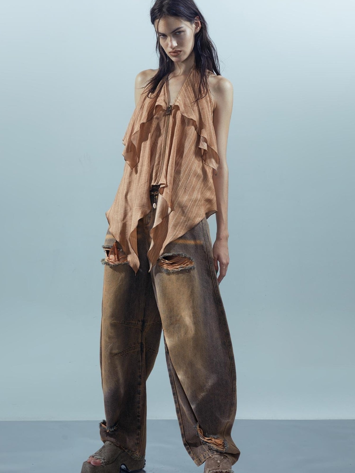 UpdateNN NORTH NODE Liquid Seam Flared Trousers with Flowy Side Panels