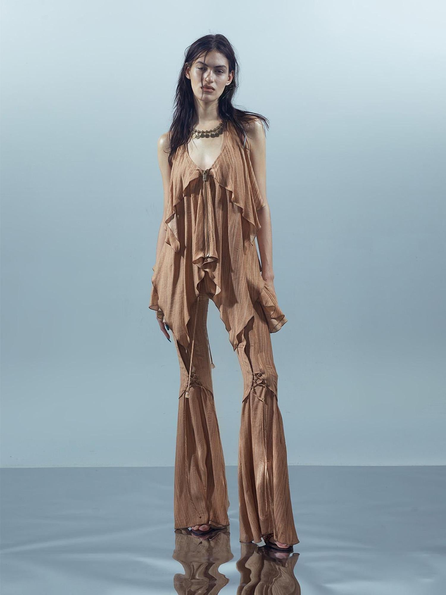 UpdateNN NORTH NODE Liquid Seam Flared Trousers with Flowy Side Panels