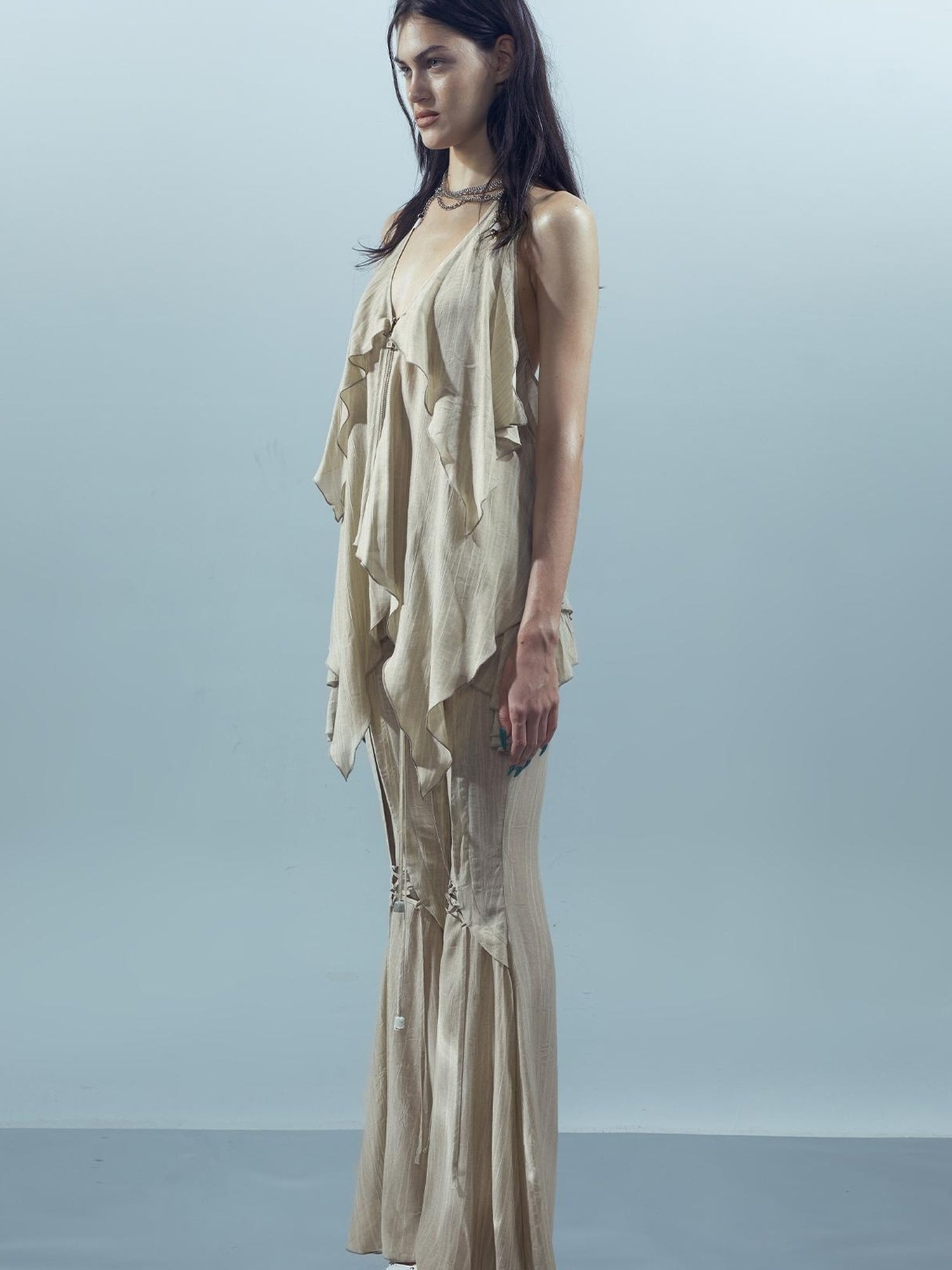 UpdateNN NORTH NODE Liquid Seam Flared Trousers with Flowy Side Panels