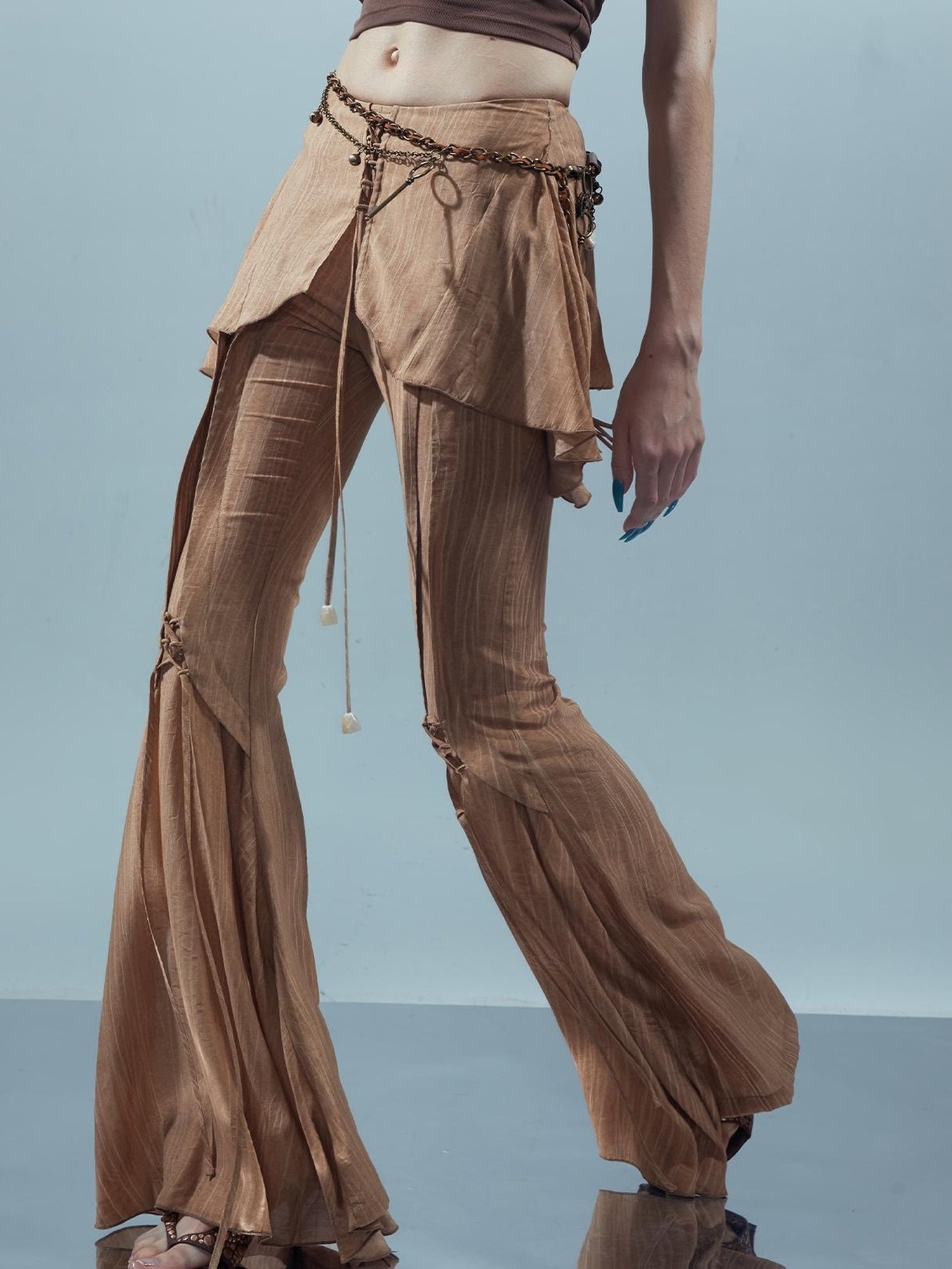 UpdateNN NORTH NODE Liquid Seam Flared Trousers with Flowy Side Panels