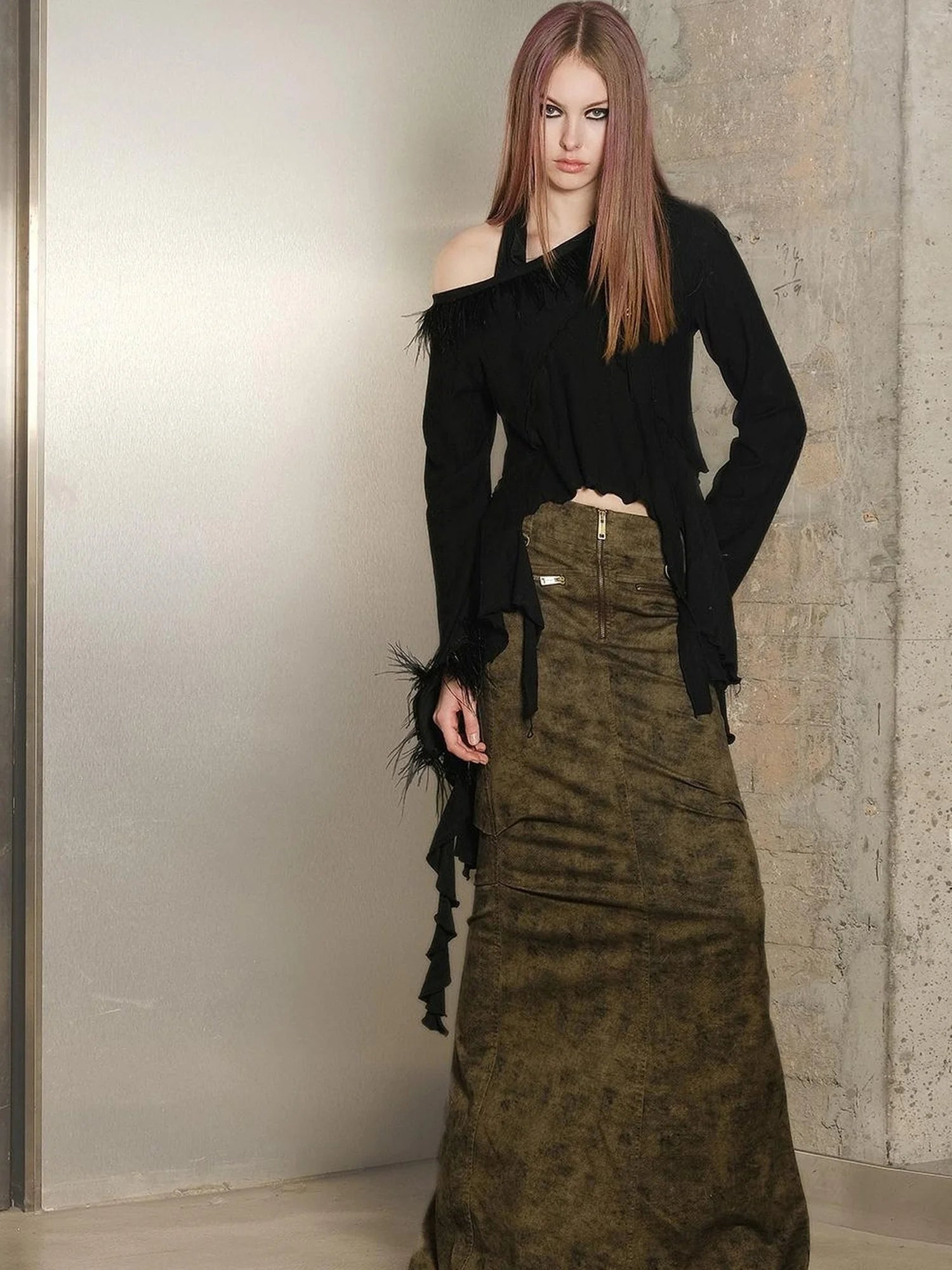 Long Fishtail Skirt with Embellished Print