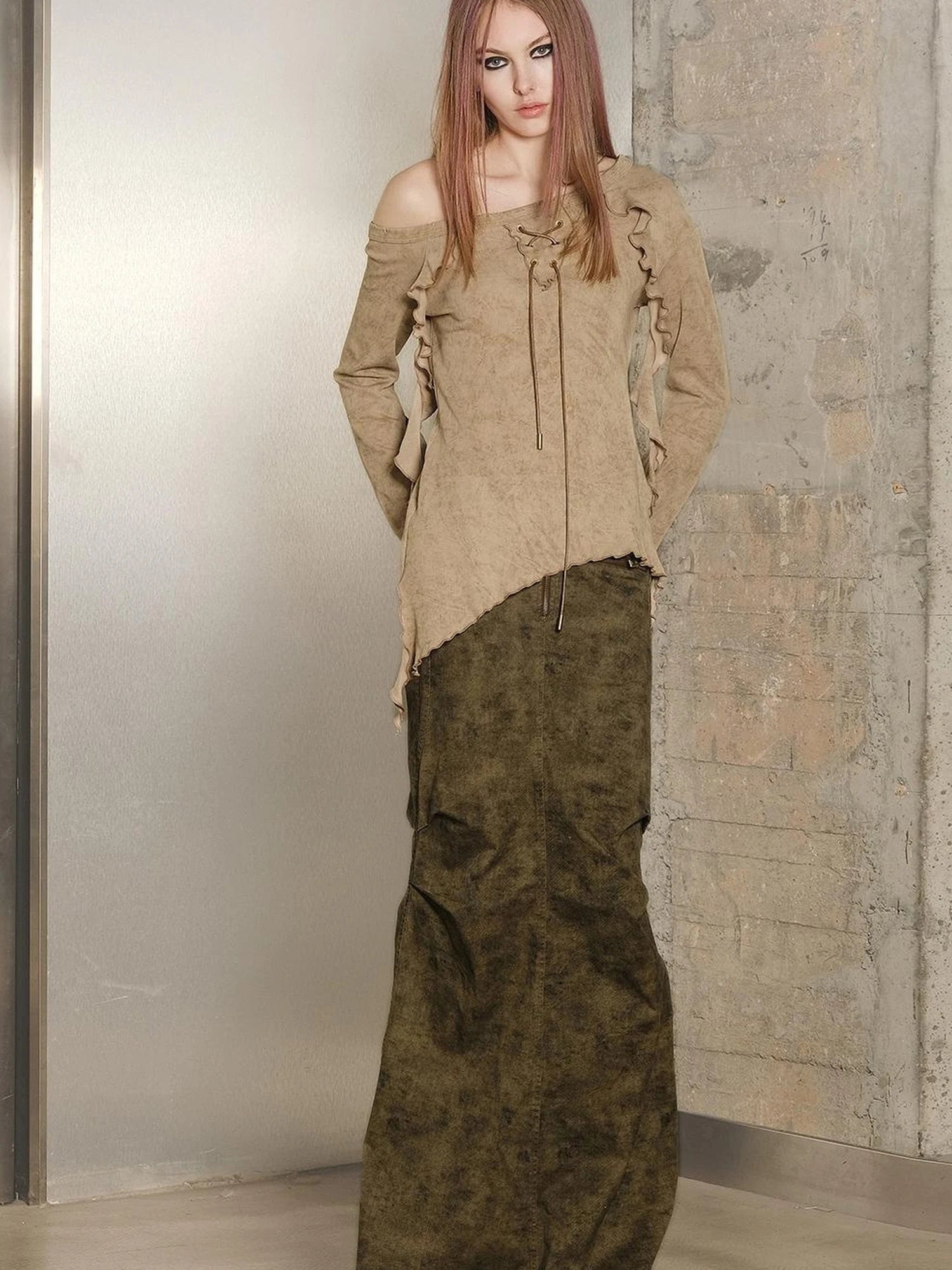 Long Fishtail Skirt with Embellished Print