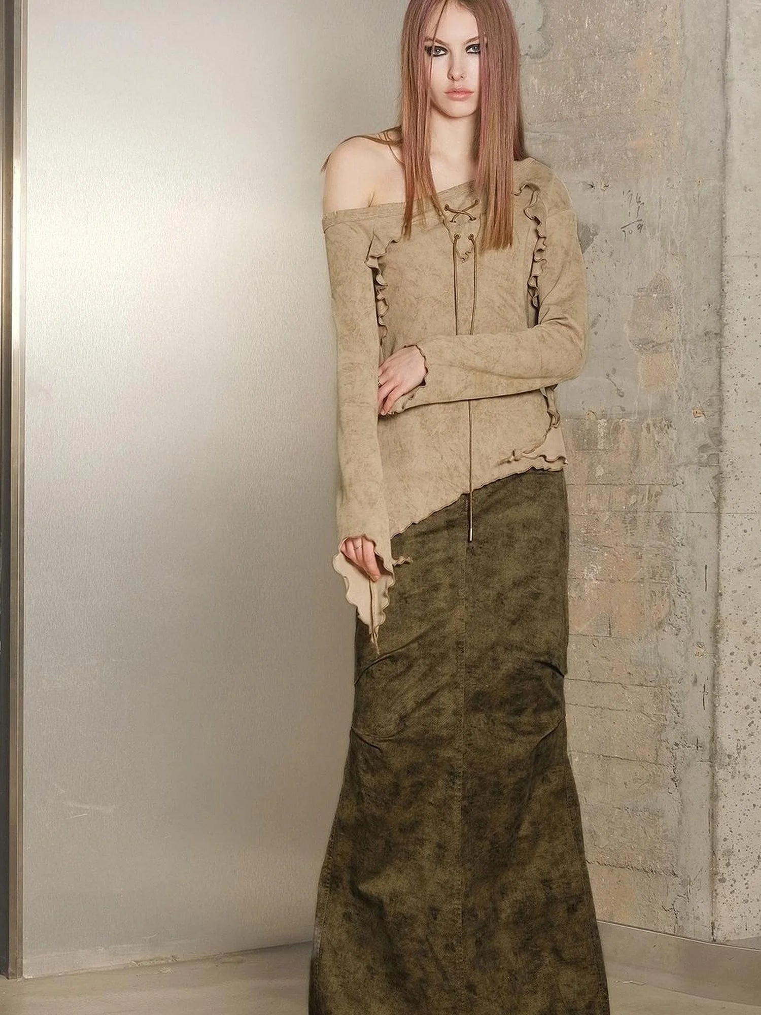 Long Fishtail Skirt with Embellished Print