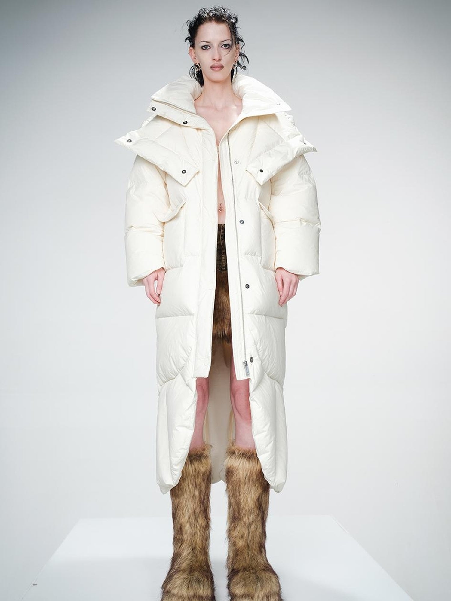 UpdateNN NORTH NODE Long Hooded Down Coat With 90 % White Duck Feather Lightweight