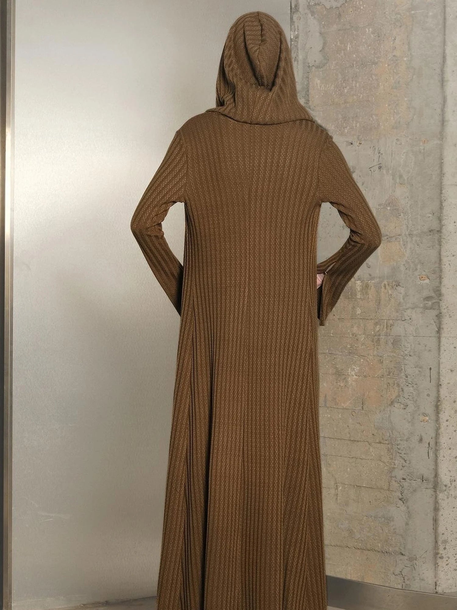 Long Hooded Slim Fit Knit Cardigan with Halter Neck Camisole