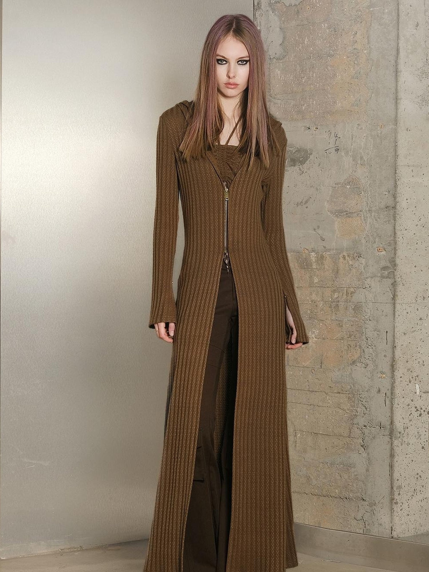 UpdateNN NORTH NODE Long Hooded Slim Fit Knit Cardigan with Halter Neck Camisole
