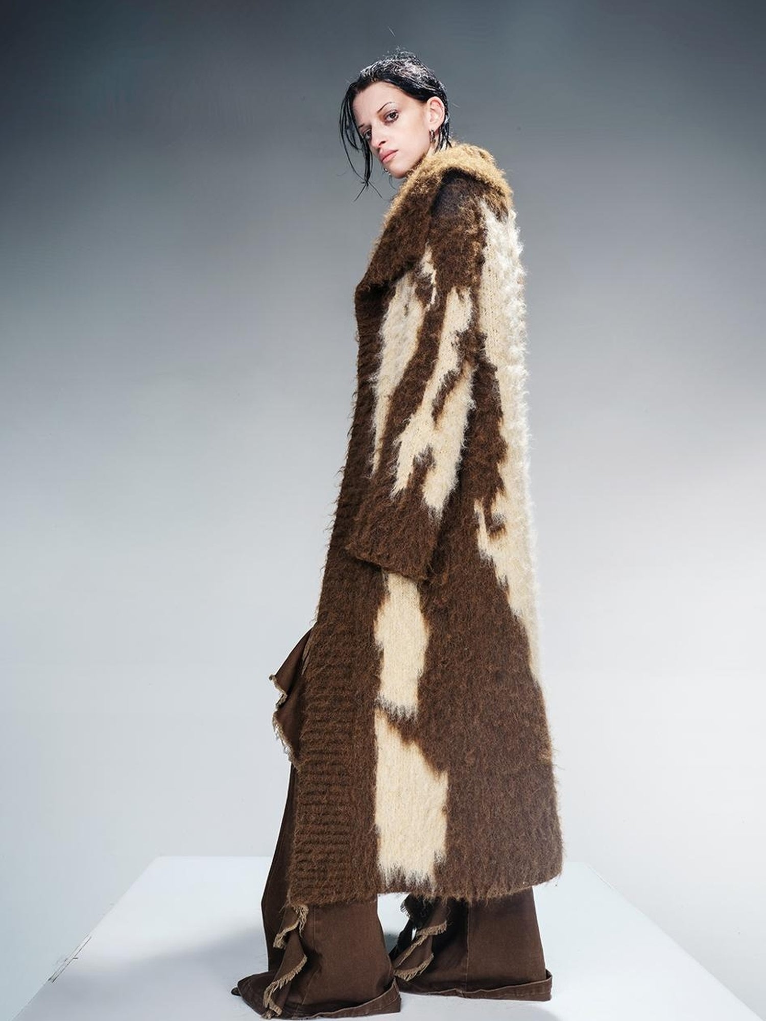 NN NORTH NODE Long Knit Cardigan With Brushed Texture And Shawl Collar