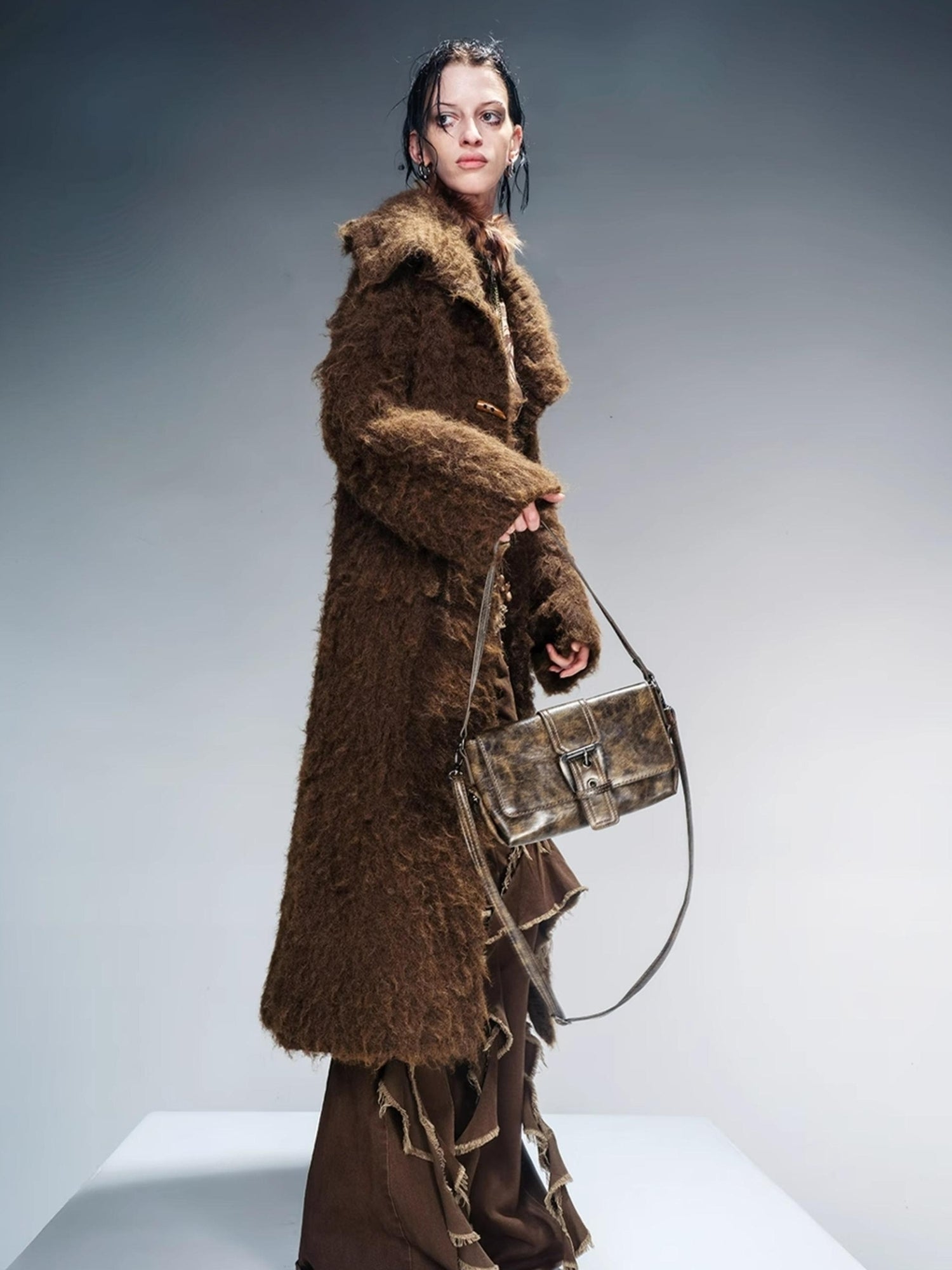 NN NORTH NODE Long Knit Cardigan With Brushed Texture And Shawl Collar