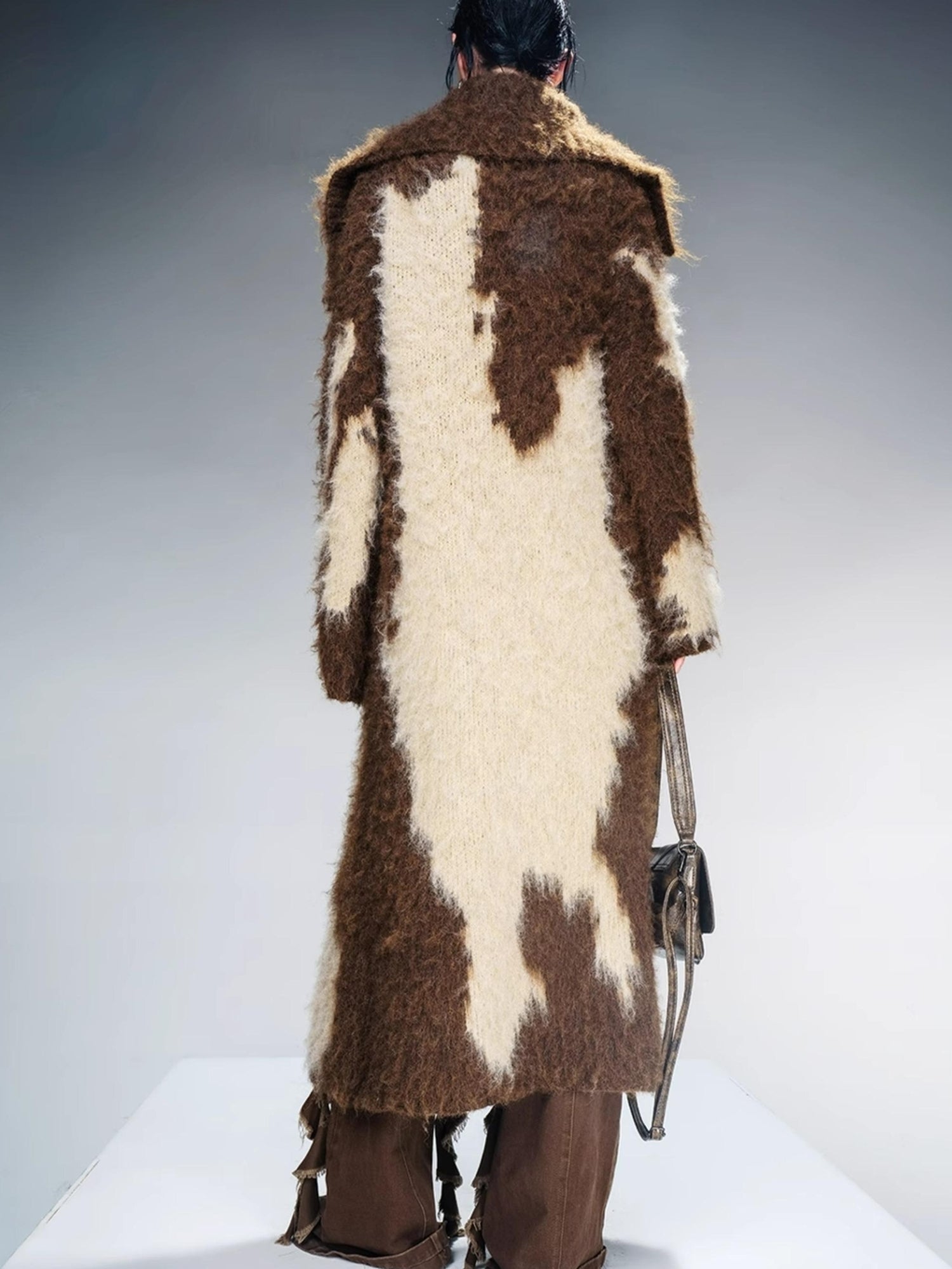 NN NORTH NODE Long Knit Cardigan With Brushed Texture And Shawl Collar