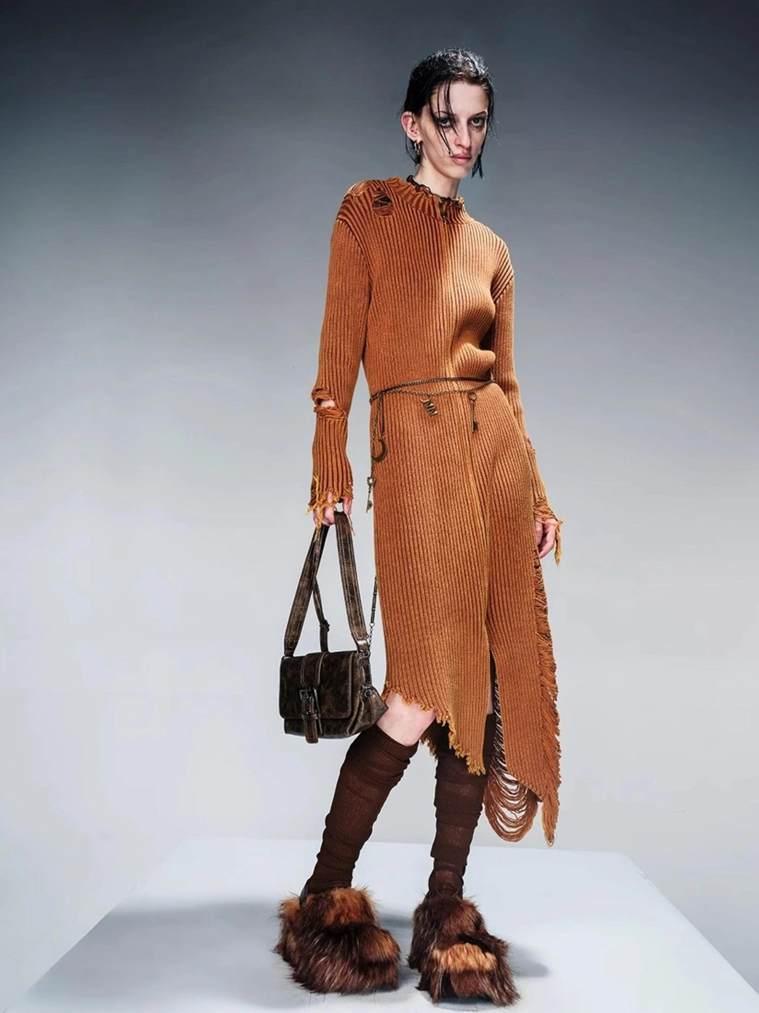 Long Knit Dress And Cardigan Two Way Wear