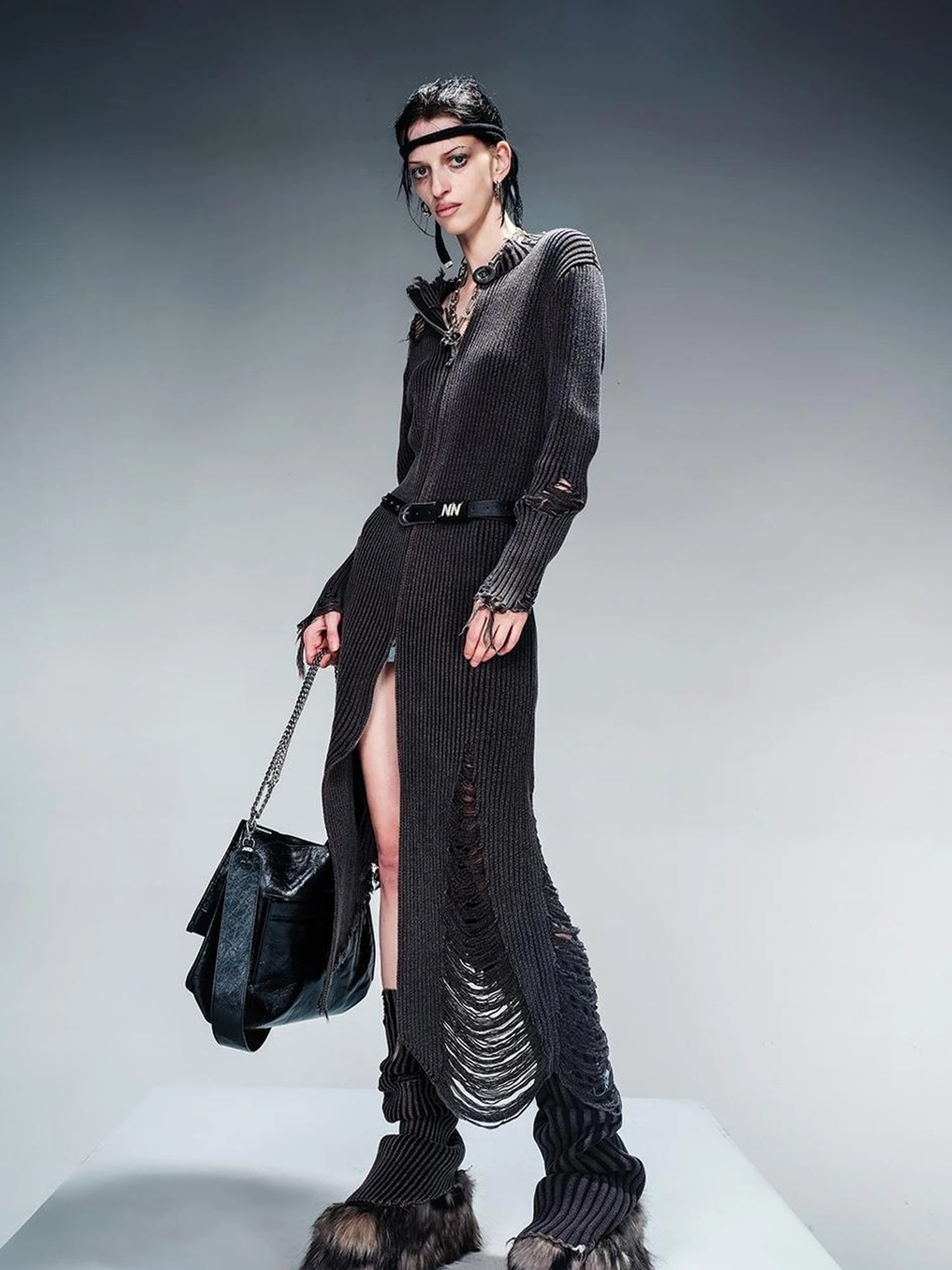 Long Knit Dress And Cardigan Two Way Wear