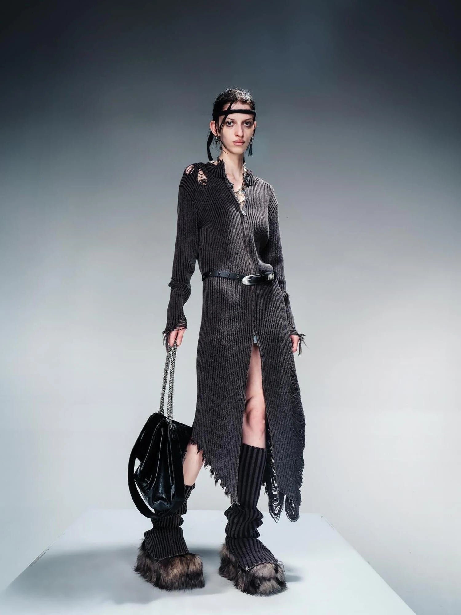 Long Knit Dress And Cardigan Two Way Wear