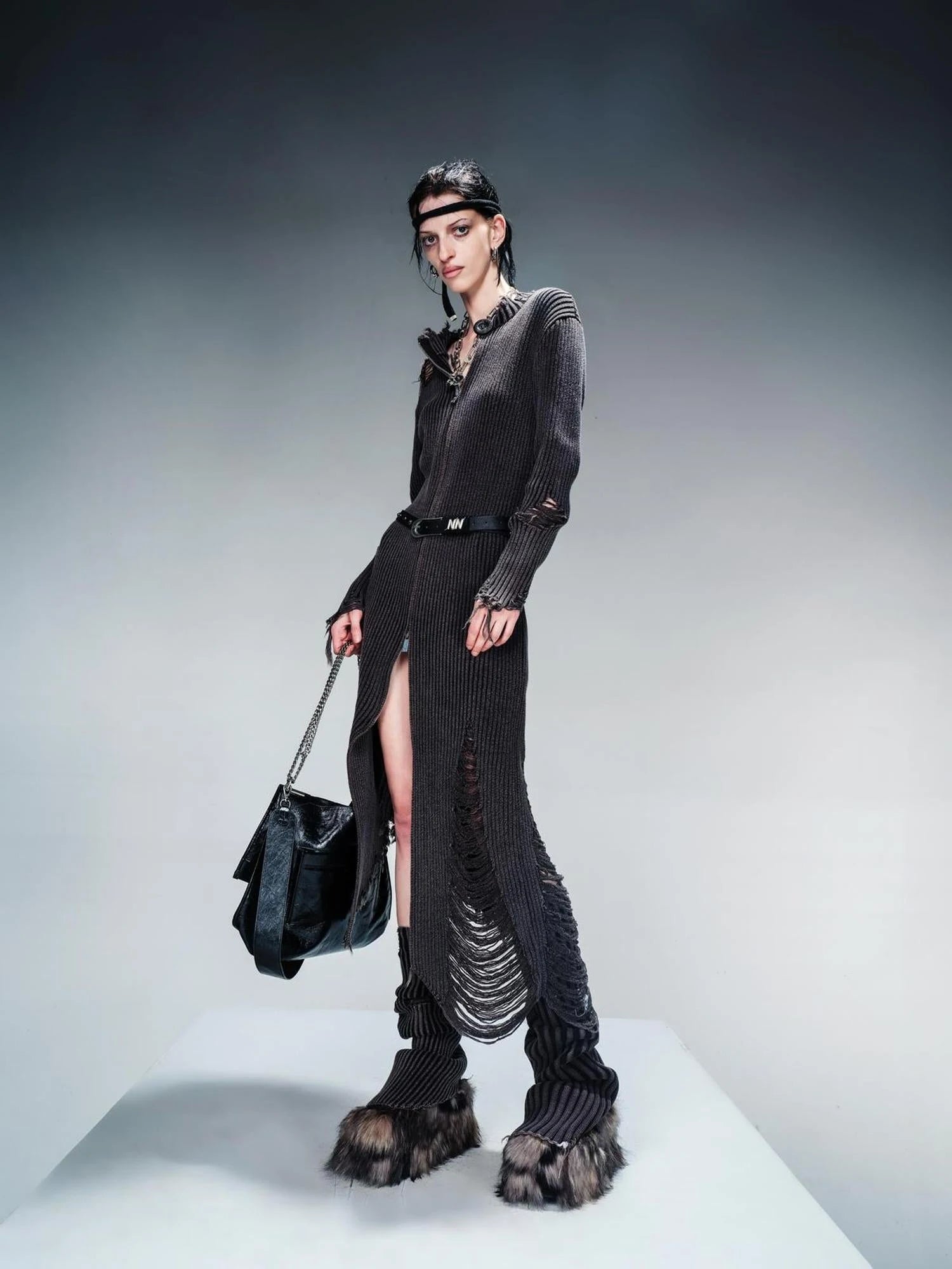 Long Knit Dress And Cardigan Two Way Wear