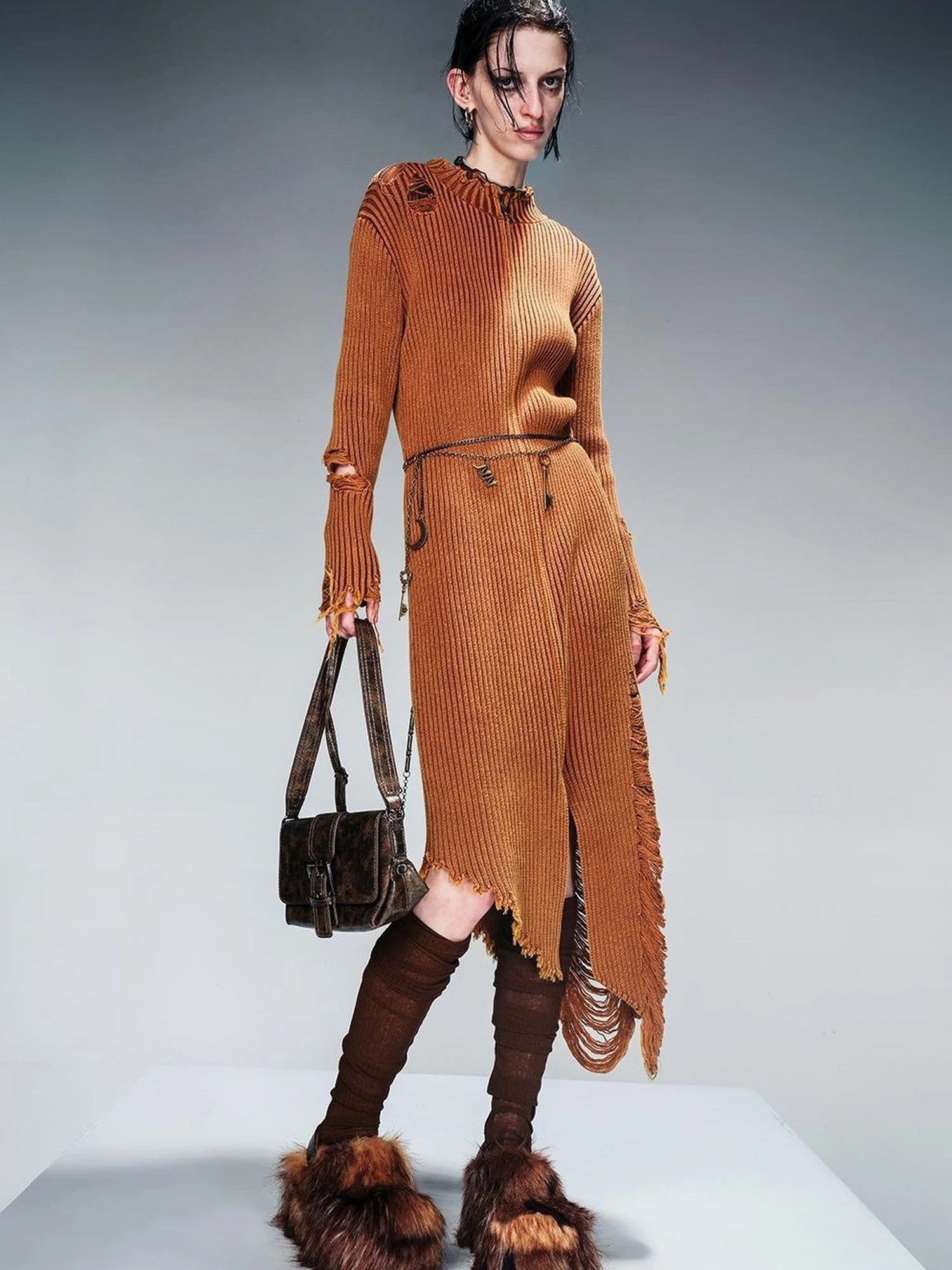 Long Knit Dress And Cardigan Two Way Wear