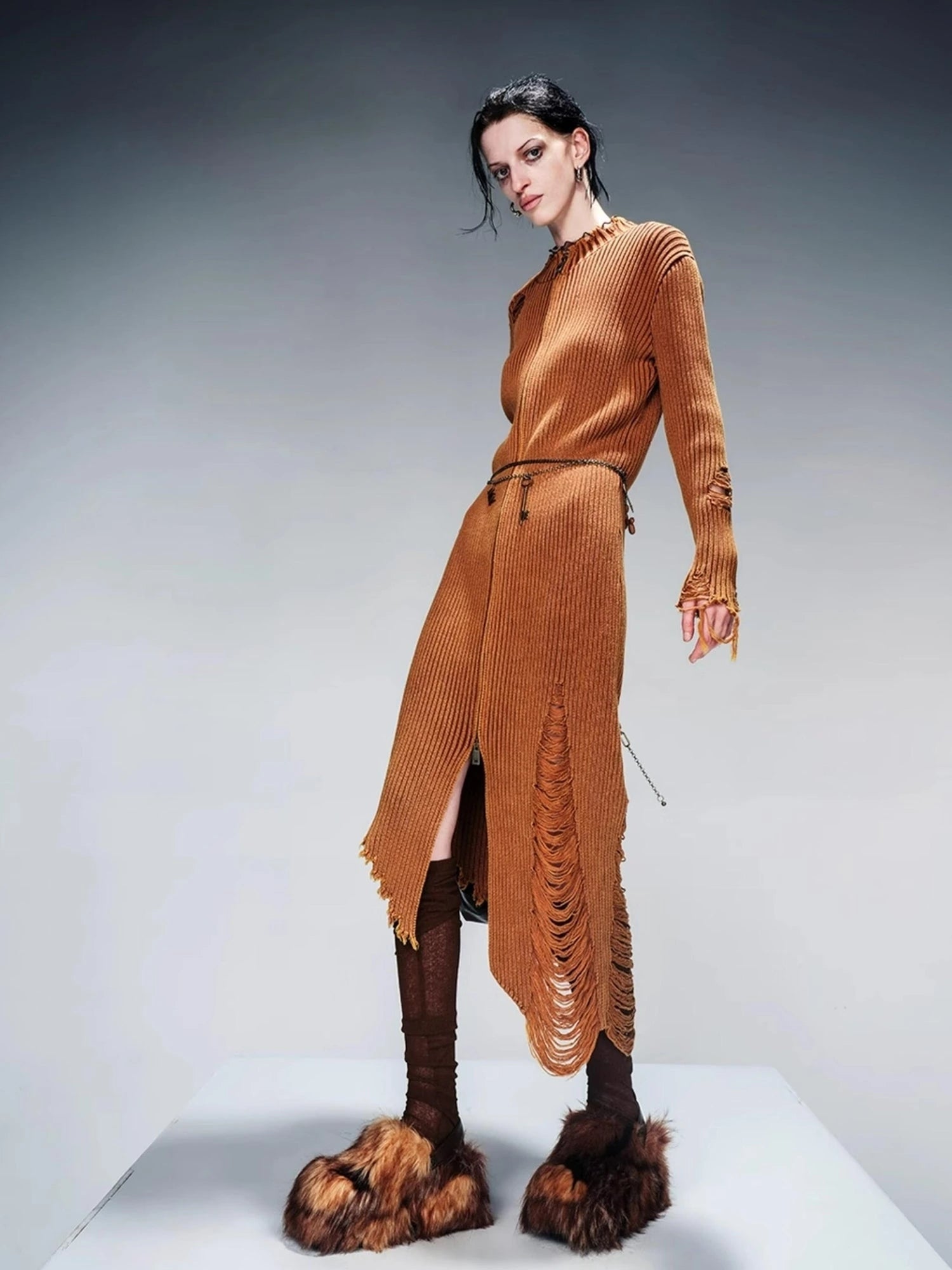 Long Knit Dress And Cardigan Two Way Wear