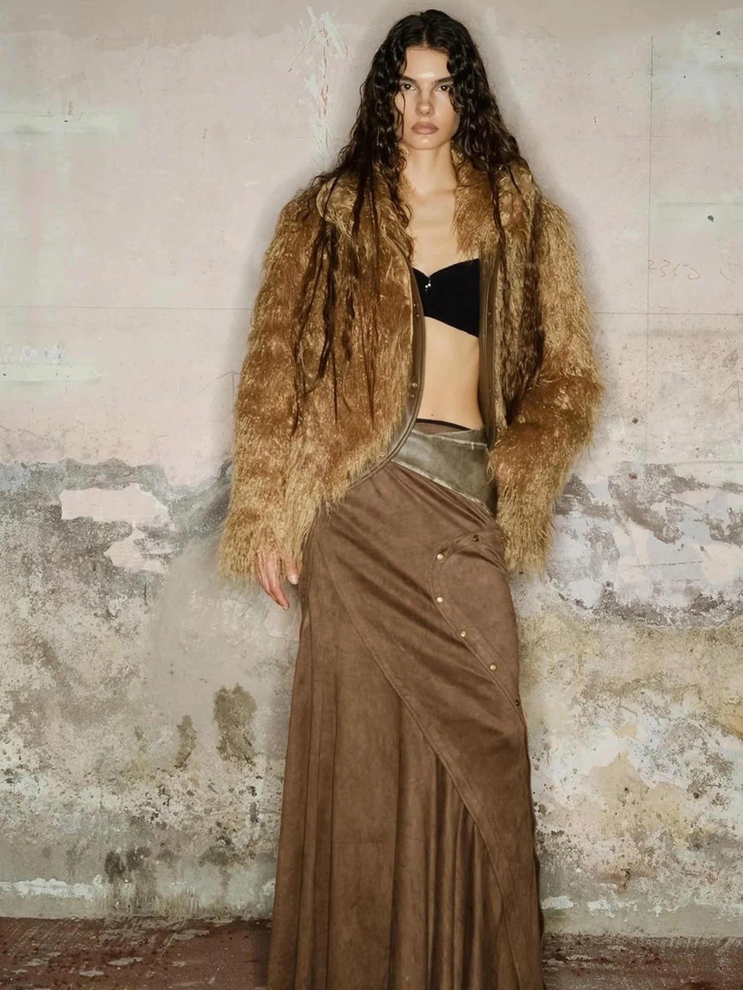 Long Plush Insulated Coat With Astral Motifs