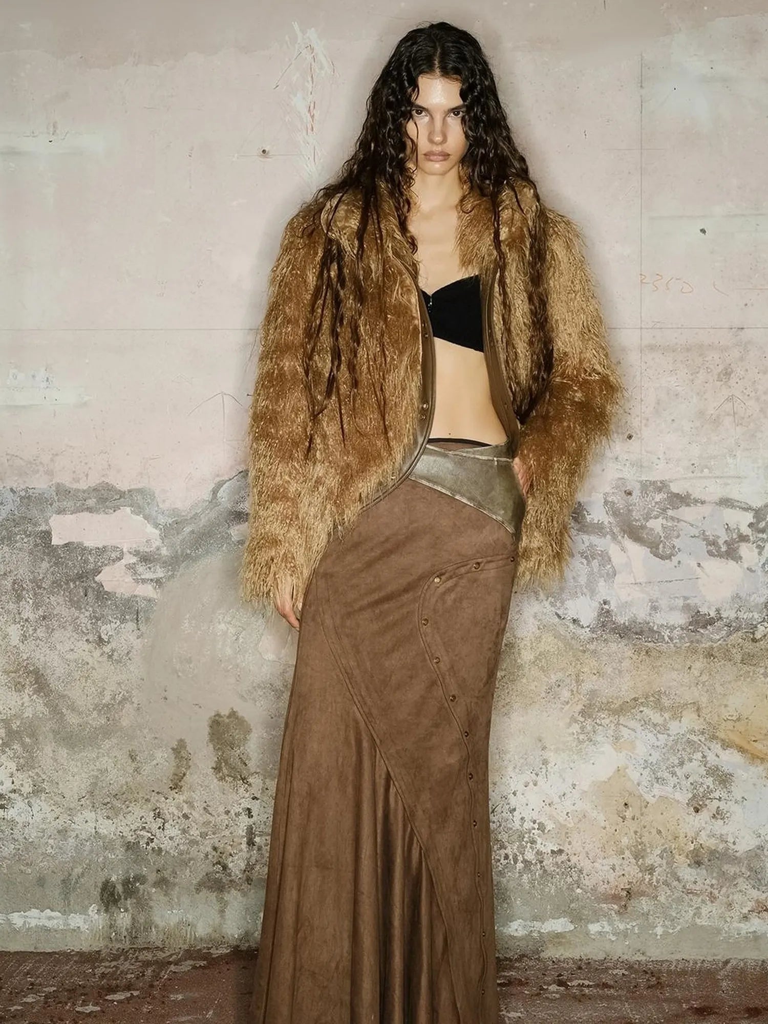 Long Plush Insulated Coat With Astral Motifs