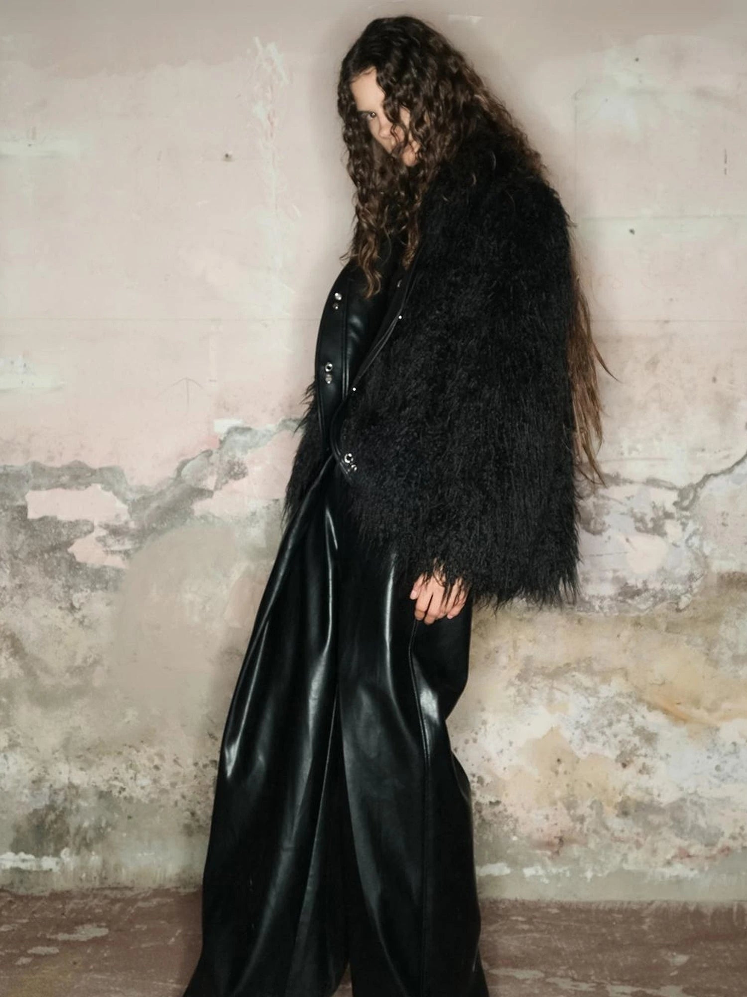 Long Plush Insulated Coat With Astral Motifs