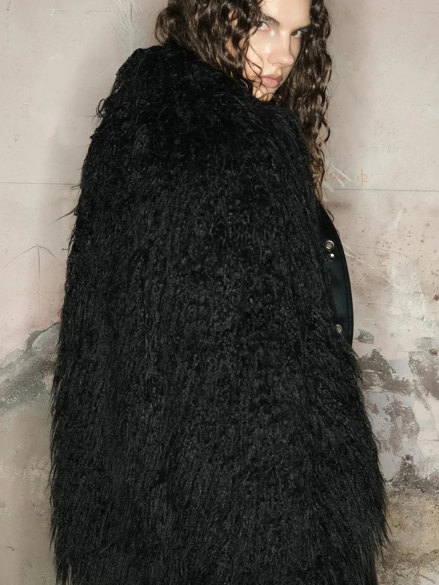 Long Plush Insulated Coat With Astral Motifs